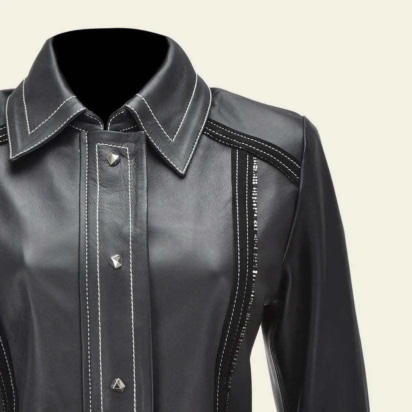 Cuadra Black Western Fashion Lambskin Leather Jacket for Women - Stylish Cowgirl Look for Rodeo, Parties & Everyday Wear