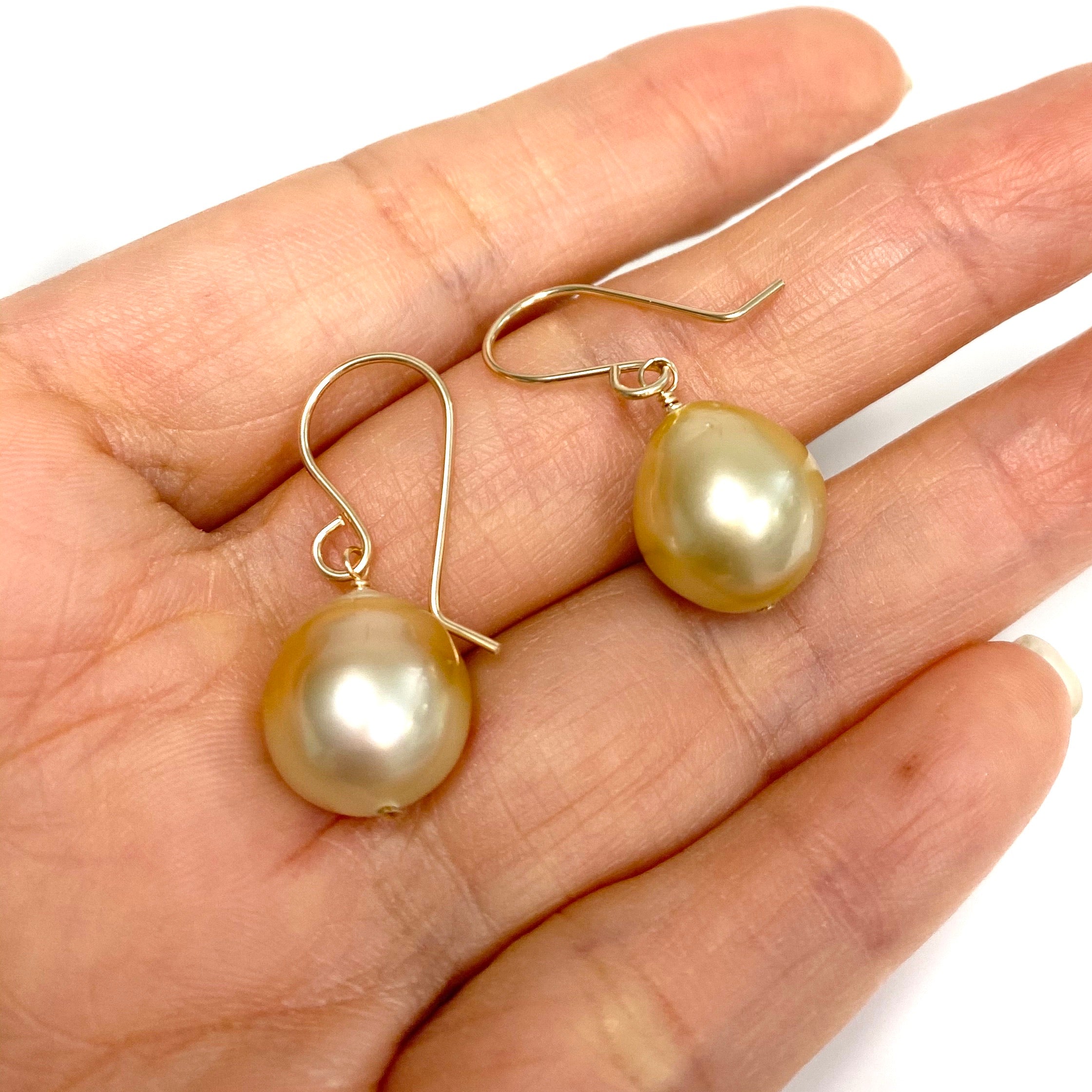 Luxury 14K Gold South Sea Pearl Dangle Earrings (E593) - Elegant Jewelry for Weddings, Parties & Special Occasions