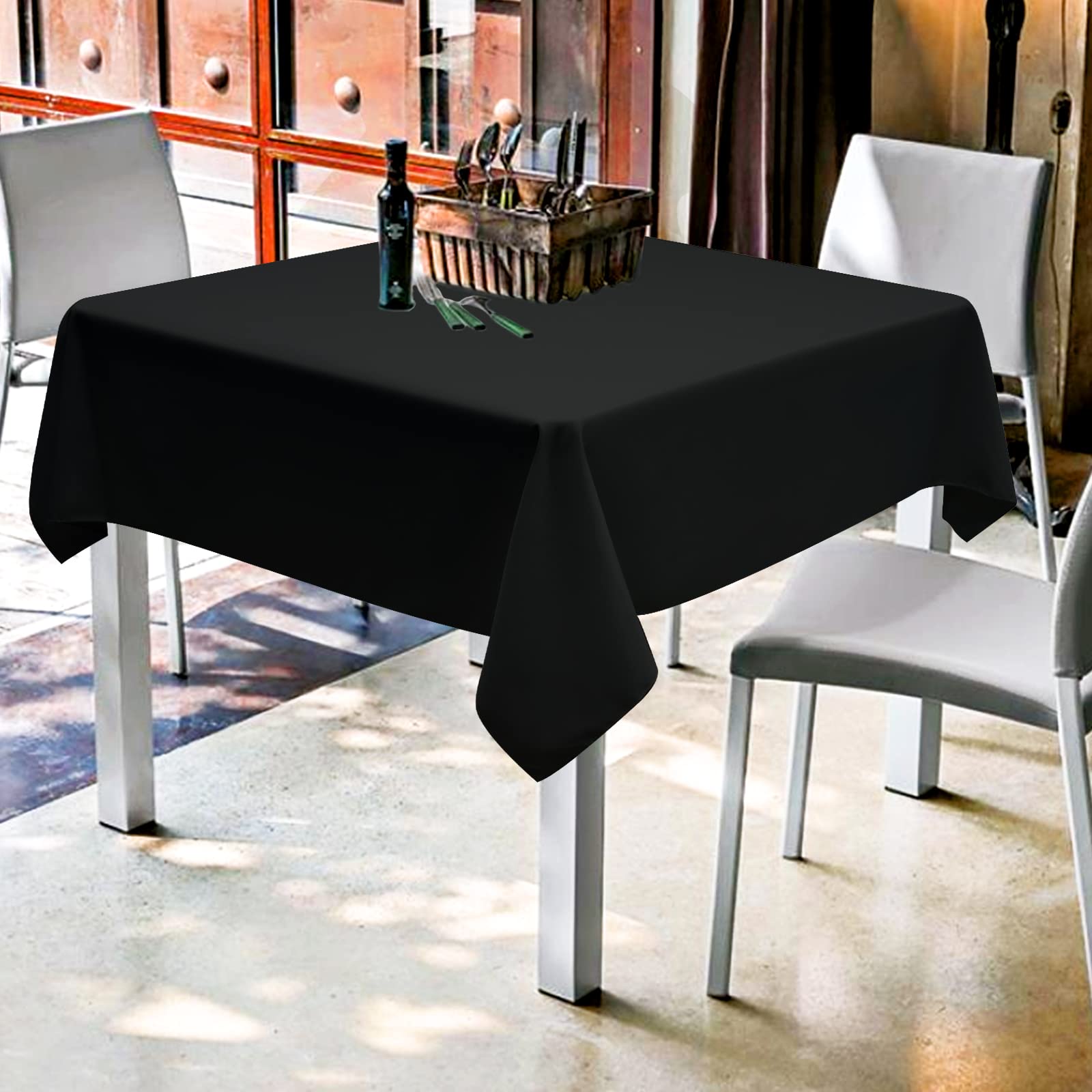 6 Pack Black Square Tablecloths 52 x 52 Inch - Premium Polyester Table Cover for Square Tables, Stain & Wrinkle Resistant, Washable Fabric Tablecloth for Restaurant, Banquet, Party, Wedding, and Home Dining Decor