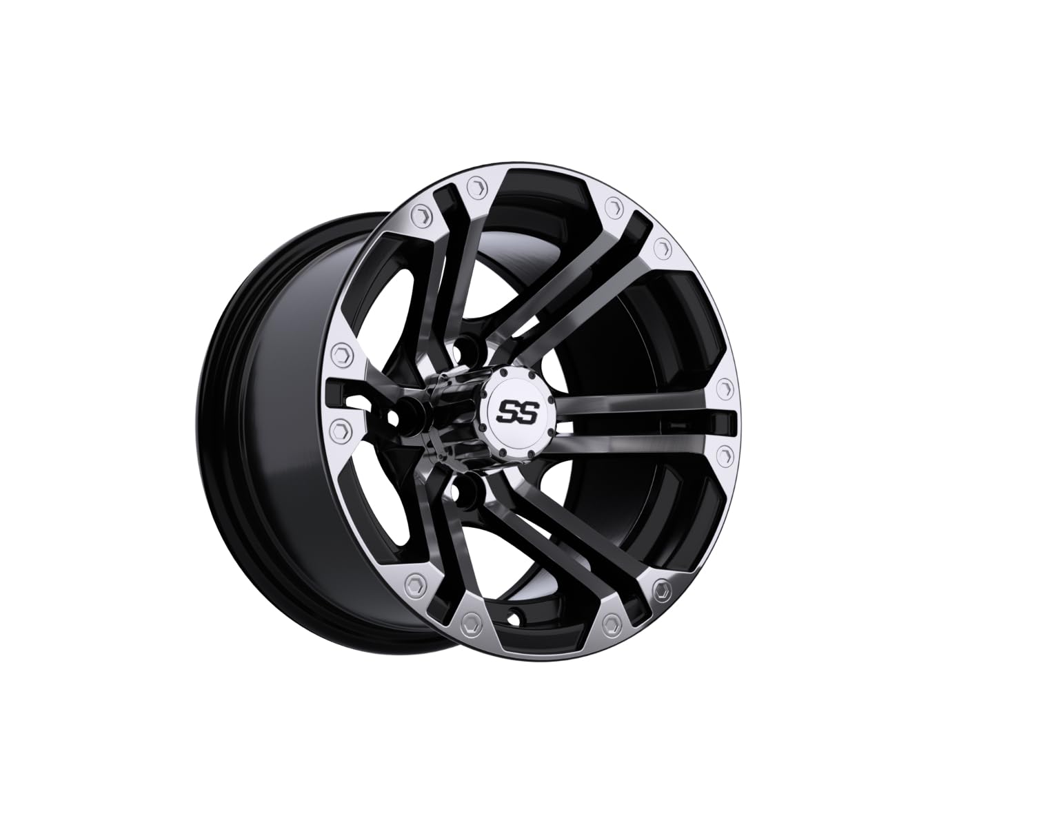 GTW 12 Inch Golf Cart Wheels & Tires Combo Set of 4 - Machined Black Specter Wheels with 215/35-12 Mamba Street Tires | Premium Golf Cart Accessories for Smooth Rides on Courses & Neighborhood Streets