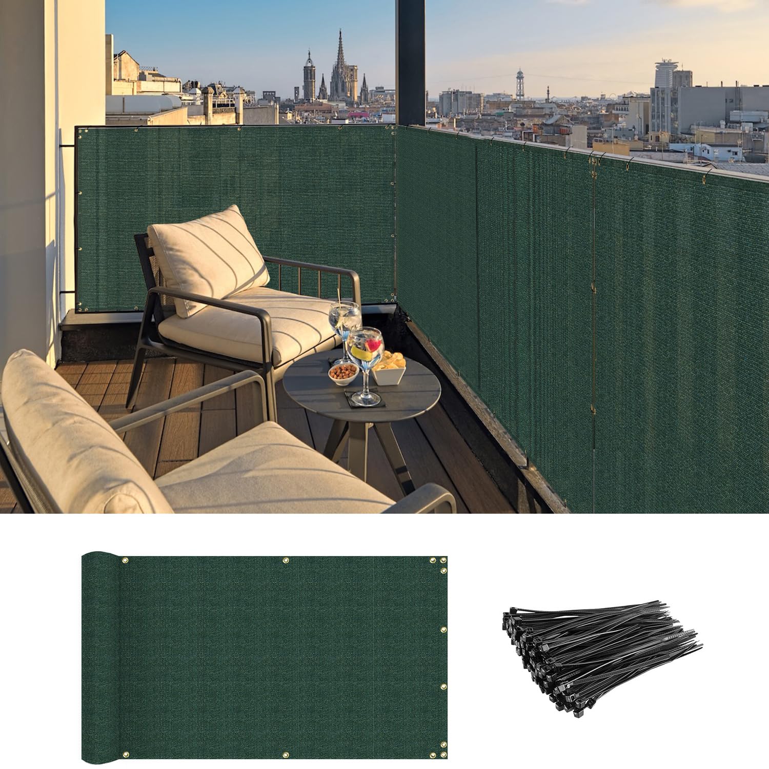 Coarbor 3'x75' Green Balcony Privacy Screen - 160GSM Heavy Duty Mesh Fence with 90% UV Blockage for Porch, Deck, Patio & Backyard Railing - Perfect for Outdoor Shade, Wind Protection & Enhanced Privacy