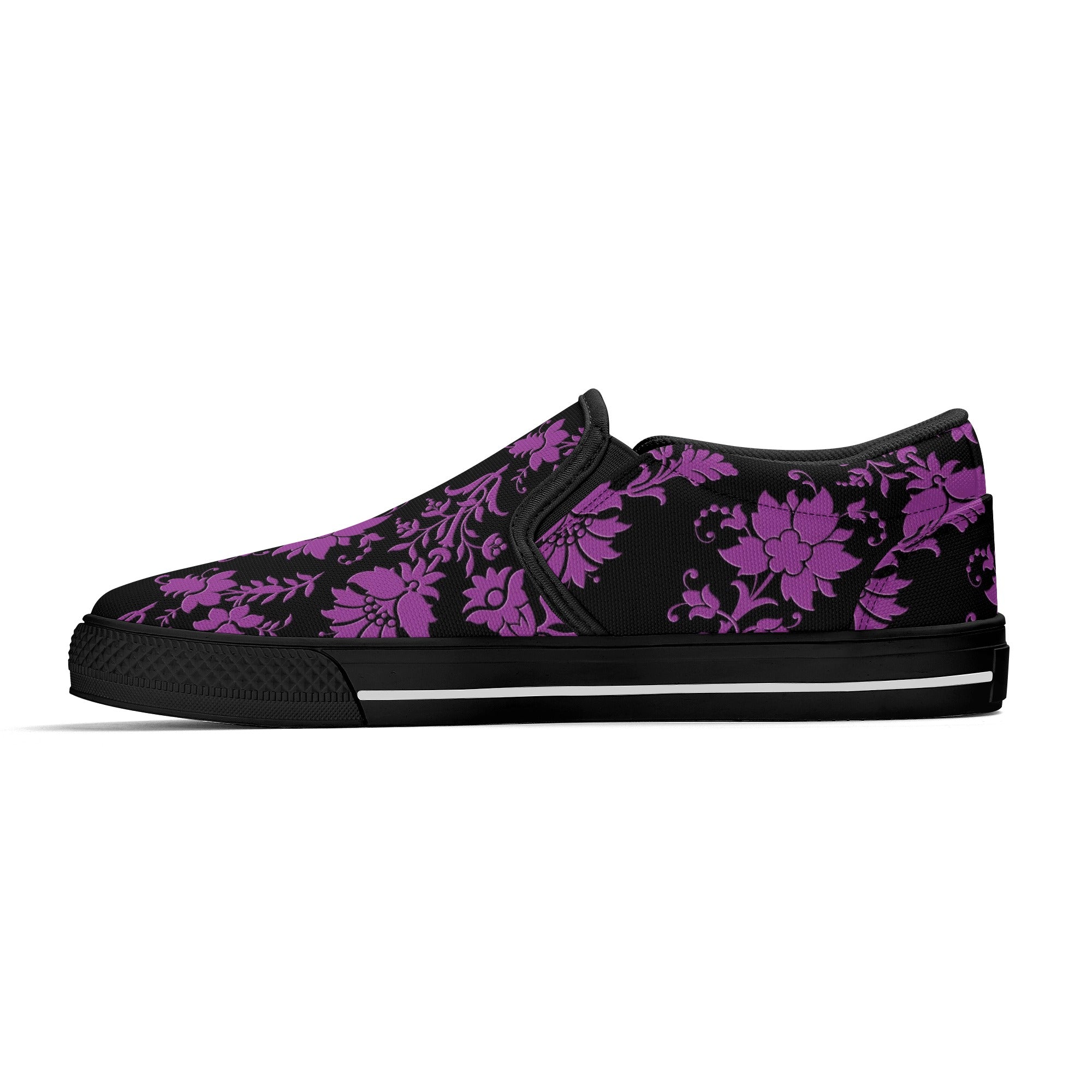 **Women's Purple Floral Slip-On Shoes - Comfortable & Stylish Casual Loafers for Walking, Work & Everyday Wear**