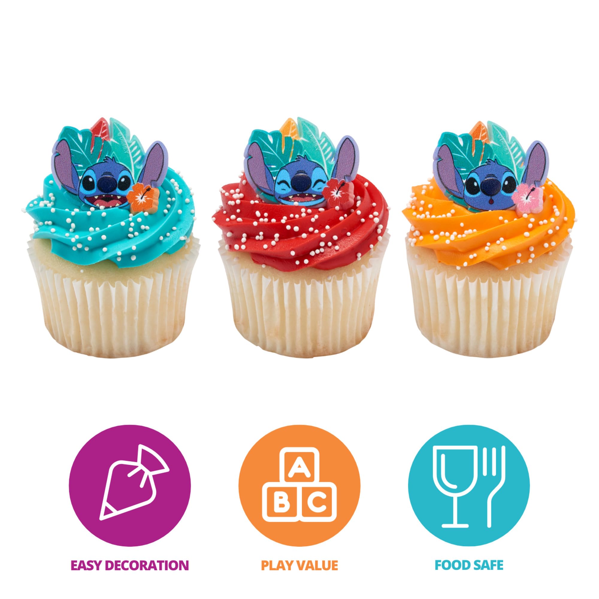 Disney Stitch 'Ohana Cupcake Rings - 24 Pack Lilo & Stitch Cake Toppers for Birthday Parties, Baby Showers & Celebrations | Food Safe Cupcake Decorations for Cakes, Cupcakes & Desserts