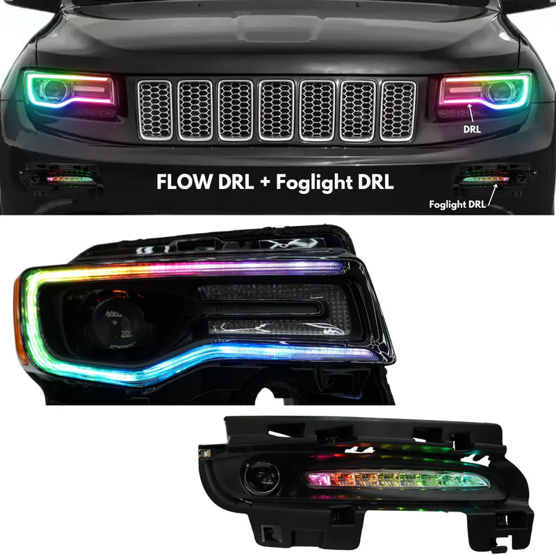 Jeep Grand Cherokee Multicolor DRL Boards (2014-2021) - LED Daytime Running Lights for Enhanced Visibility & Style - Perfect for Off-Roading & Night Driving