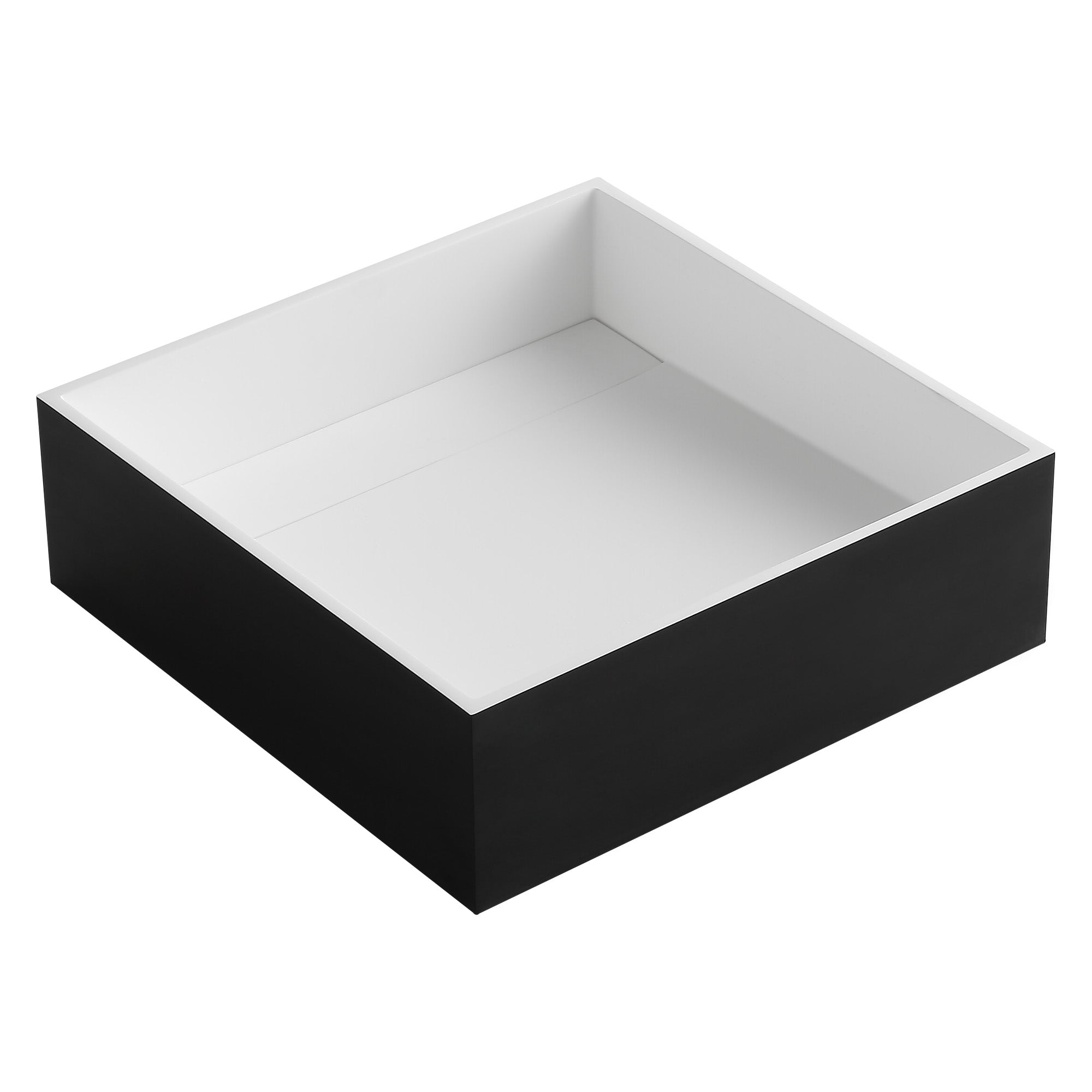 Ancona Square Pure Acrylic Stone Vessel Bathroom Sink - Matte White & Black Modern Countertop Basin - Perfect for Bathroom Vanity, Powder Room, and Luxury Home Decor