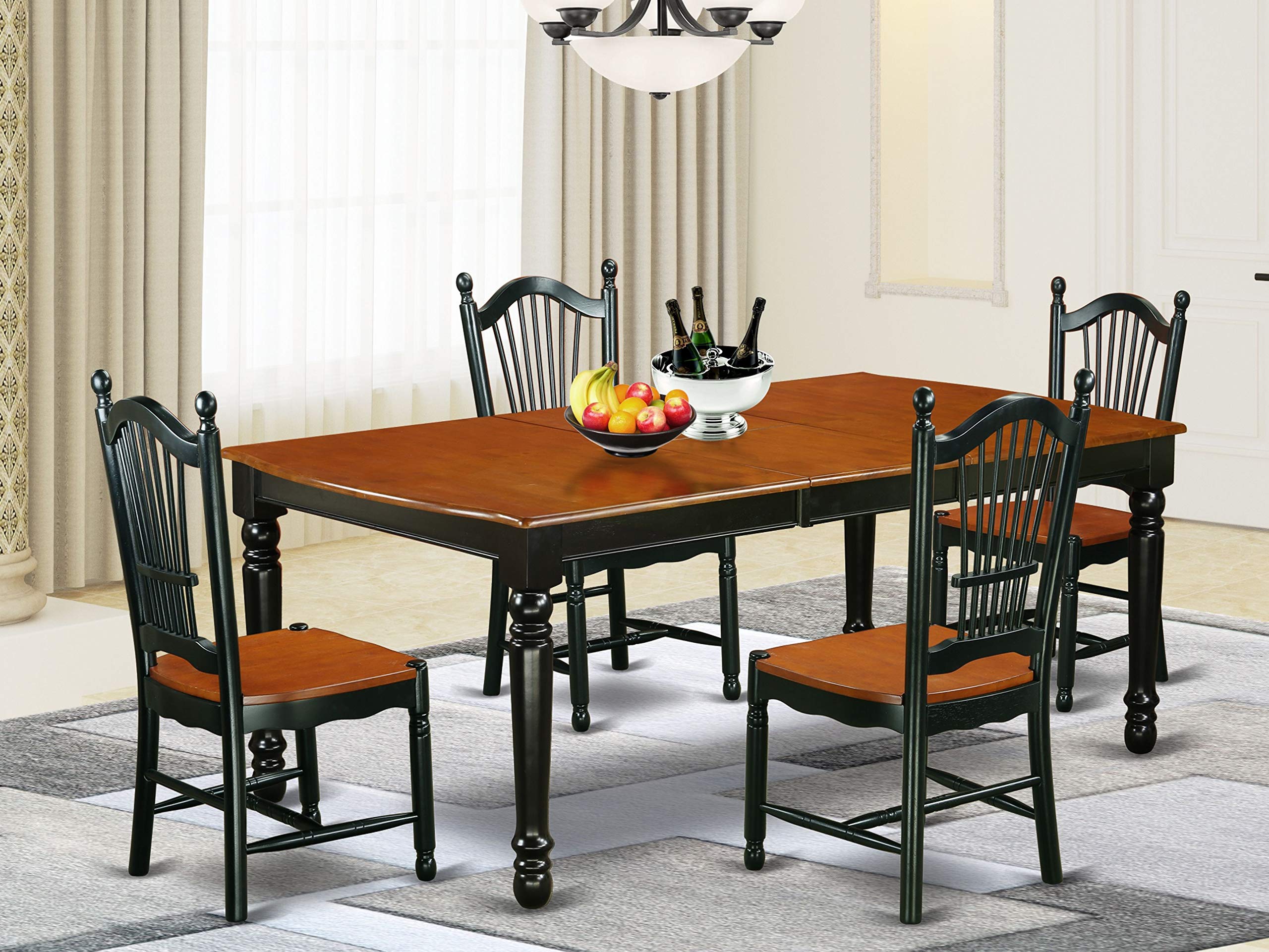5-Piece Kitchen Table and Chair Set - Black & Cherry Finish Dover Dining Table with 4 Matching Chairs | Perfect for Small Dining Rooms, Breakfast Nooks & Compact Apartments