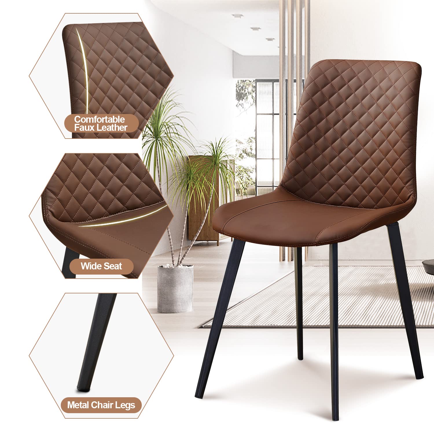 Seonyou Mid Century Modern Dining Chairs Set of 4 - Faux Leather Brown Kitchen Chairs for Dining Room - Perfect for Home, Restaurant & Office Use
