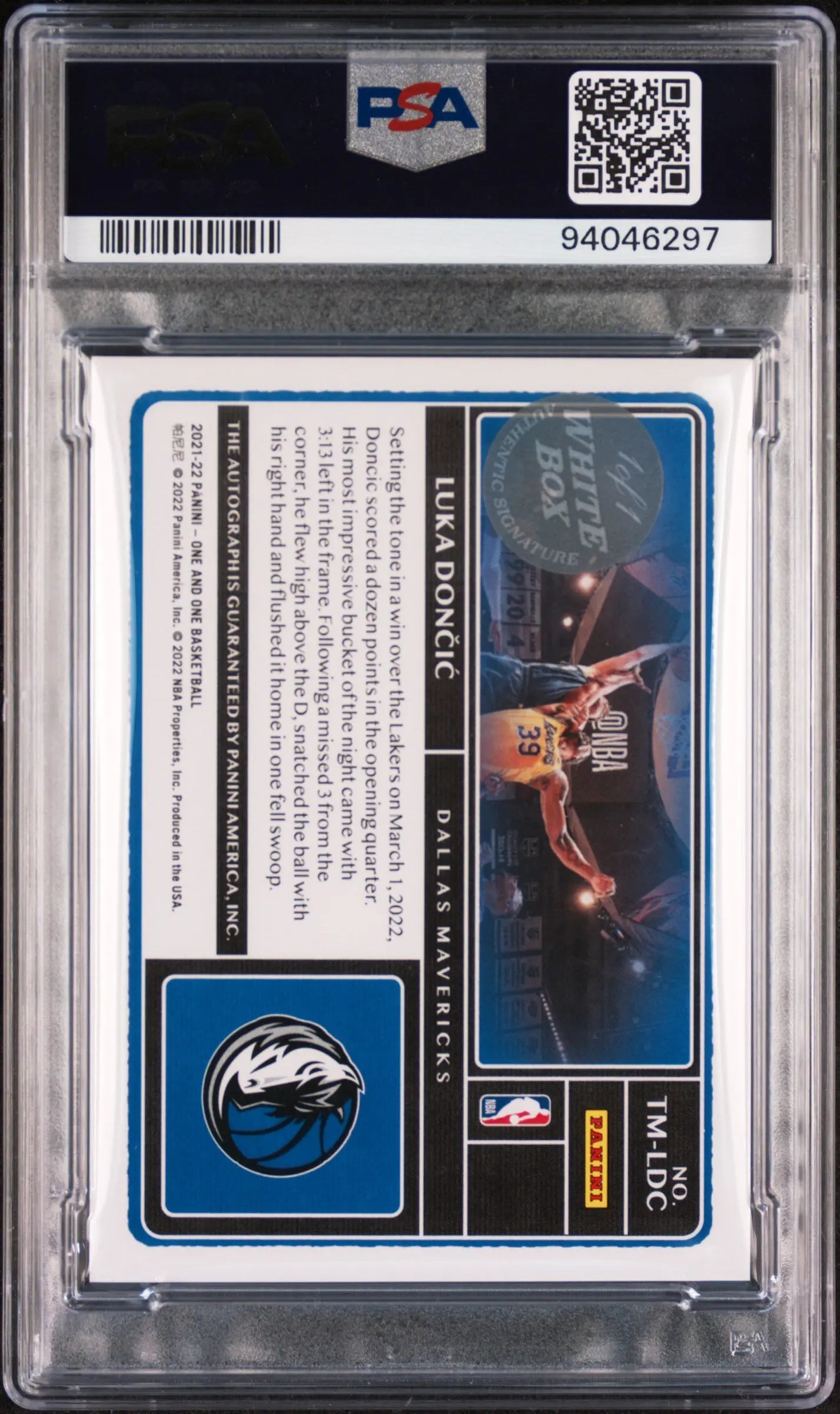 2021 Panini One & One Luka Doncic Timeless Moments White Box Red Auto PSA 9 1/1 - Rare Basketball Trading Card for Collectors & Investors - Perfect for Display, Gifts, and Sports Memorabilia Collections