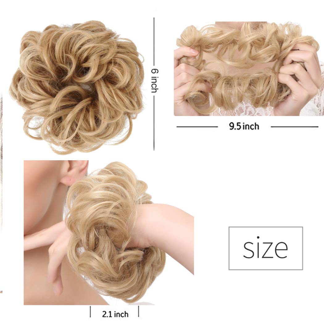 Vinzar Synthetic Hair Bun - Curly Wavy Hair Extensions Ponytail with Elastic Scrunchie | Half Updo Hairpieces & Wig Scrunchies for Women (Black Brown) | Perfect for Parties, Weddings & Daily Styling