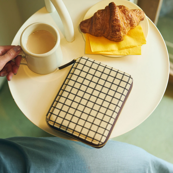Hobonichi Techo 2025 Planner - A6 Original Size Taut Zipped Cover in Café au Lait Plaid (Cover Only) | Perfect for Daily Journaling, Planning & Note-Taking