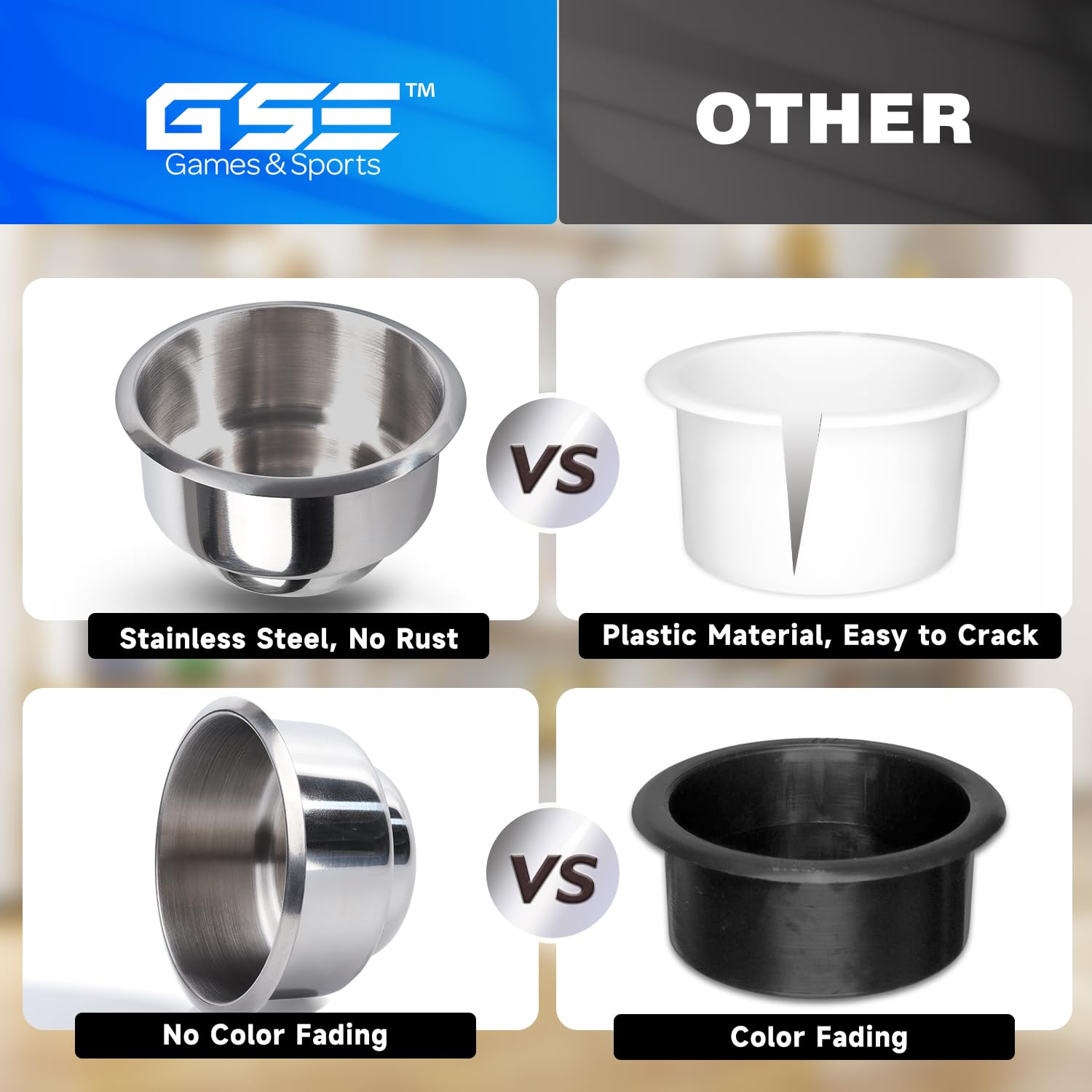 GSE Games & Sports Expert Stainless Steel Cup Holder - Universal Drop-in Drink Holder for Poker Tables, Office Desks, Boats, RVs, Cars & Trucks - Perfect for Gaming, Travel, Work & Outdoor Activities