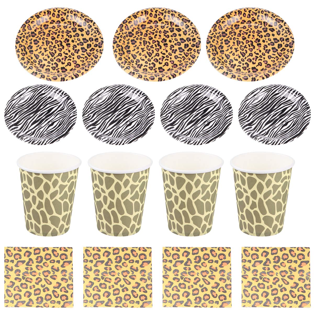 50pcs Zoo Animal Print Paper Plates, Cups & Napkins Set - Jungle Theme Disposable Tableware for Birthday Parties, Baby Showers & Kids Events - Perfect for Wild Animal Themed Decorations & Party Supplies