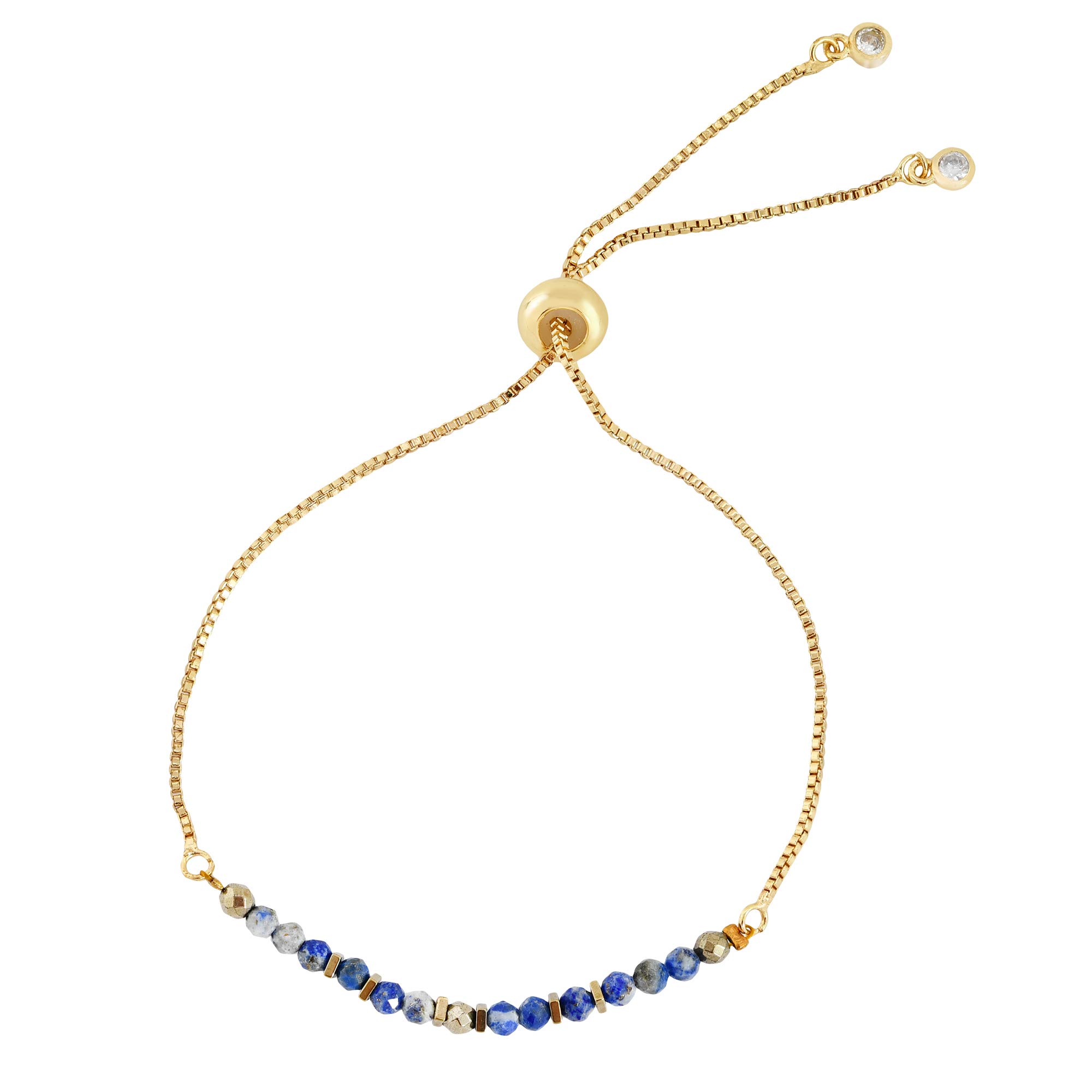 Radiant Facets Simulated Blue Lapis Lazuli Stone Beads Gold Plated Brass Pull String Bracelet - Elegant Boho Jewelry for Women, Perfect for Parties, Weddings & Everyday Wear