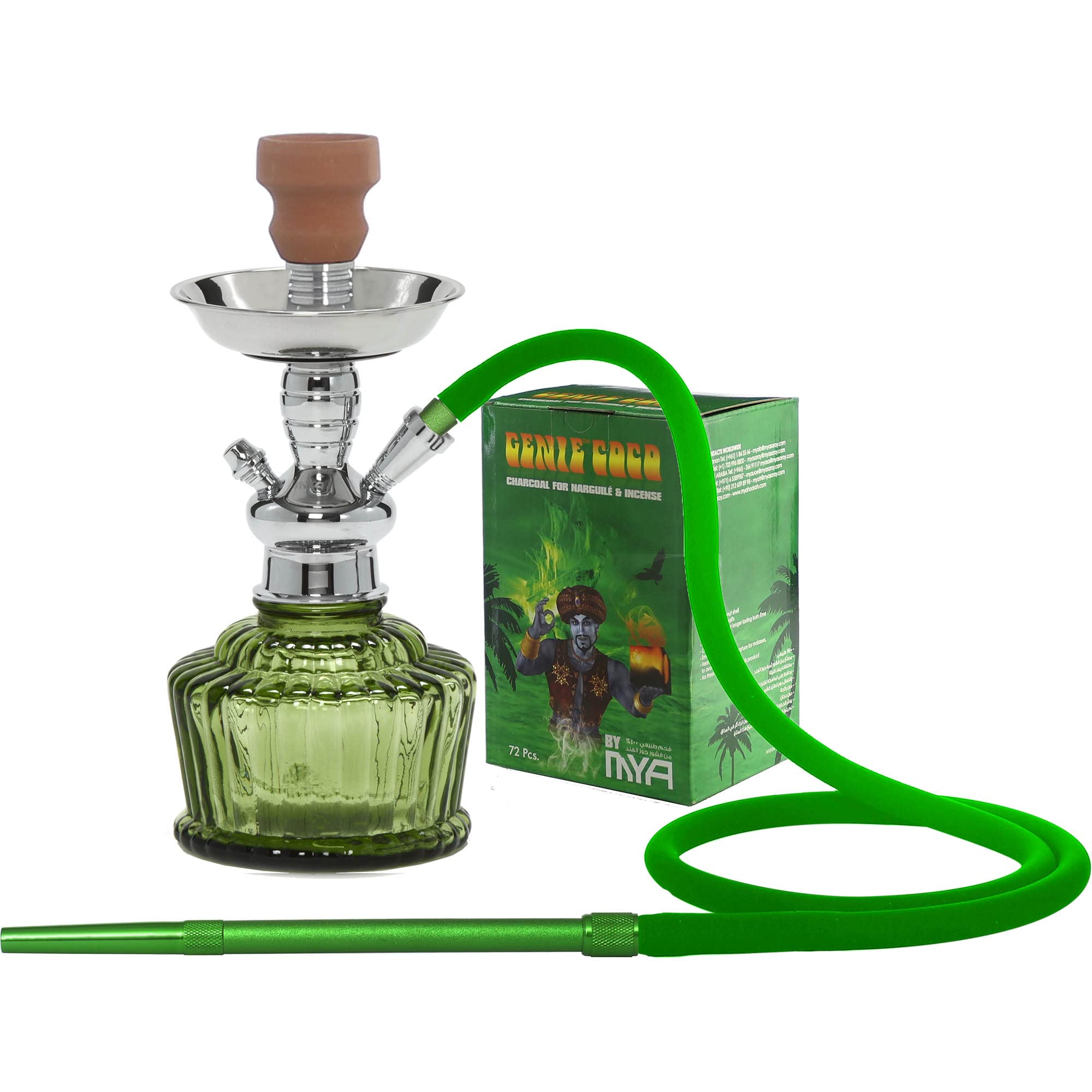 Premium Mya 263-100 Hookah Gift Set - Complete Small Shisha Kit with Travel Hose & Accessories (Green) | Portable Hookah for Home, Parties & Outdoor Smoking | Perfect Smoking Gift for Adults