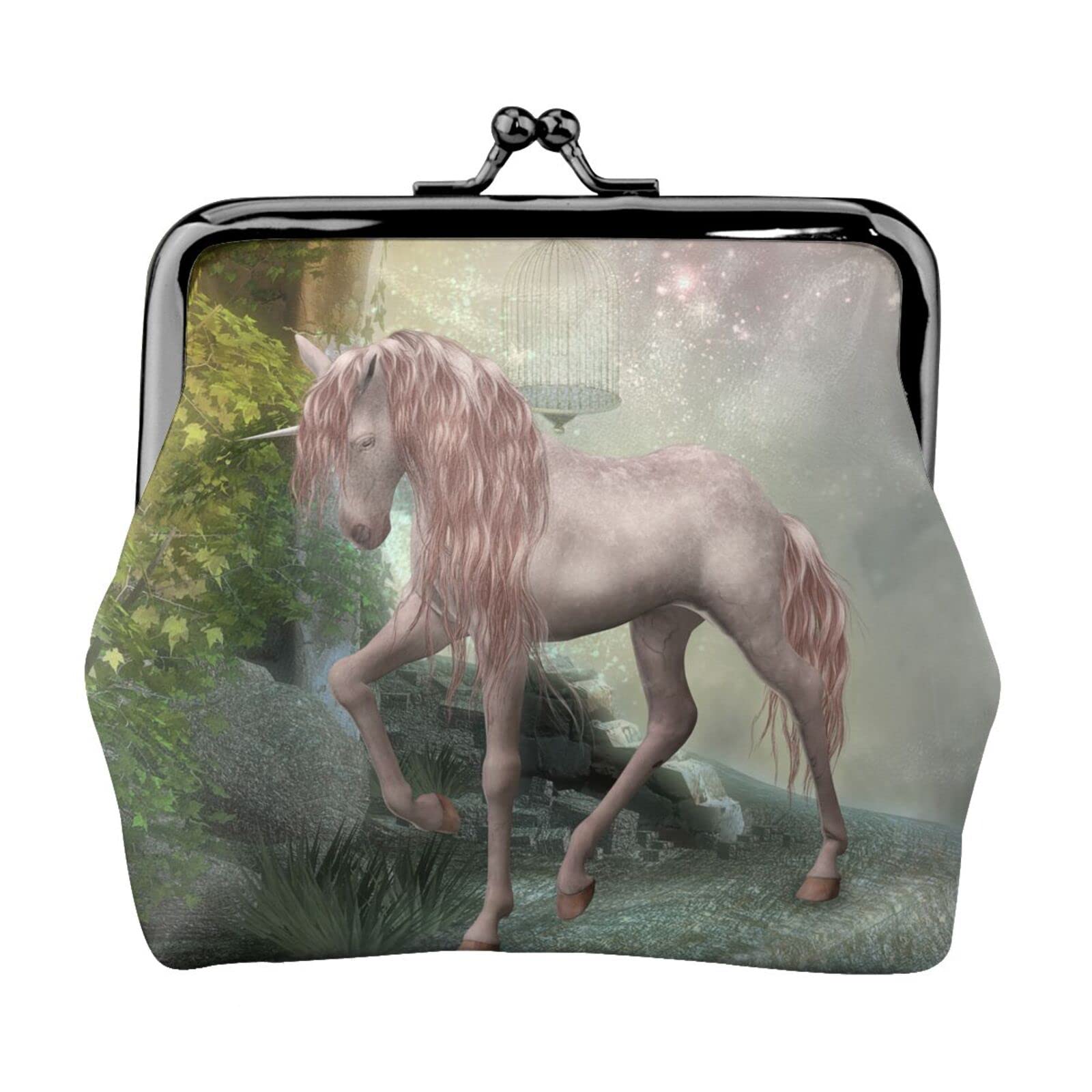 Women's Cute Small PU Leather Pocket Wallet with Kiss Lock & Buckle - Coin Purse, Card Holder, Mini Clutch Purse (Pink Unicorn) - Perfect for Everyday Use, Travel & Gift Giving