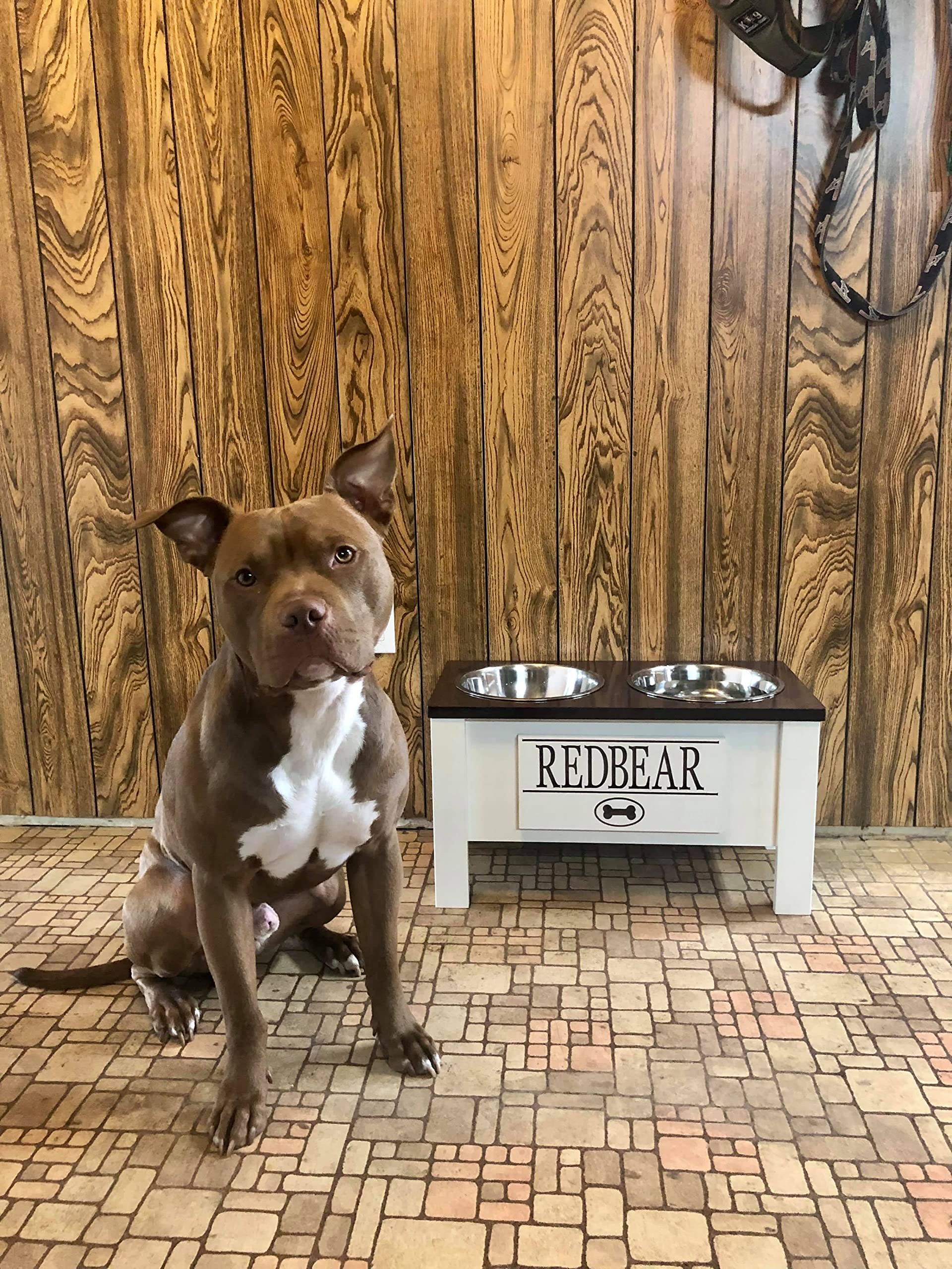 Personalized Elevated Dog Bowl Stand for Large, Medium, Small & X-Small Dogs - Stainless Steel Raised Pet Food & Water Bowls with Storage - Adjustable Height Dog Dish Feeder (X-Small, Dark Walnut) - Perfect for Kitchen, Living Room or Outdoor Use