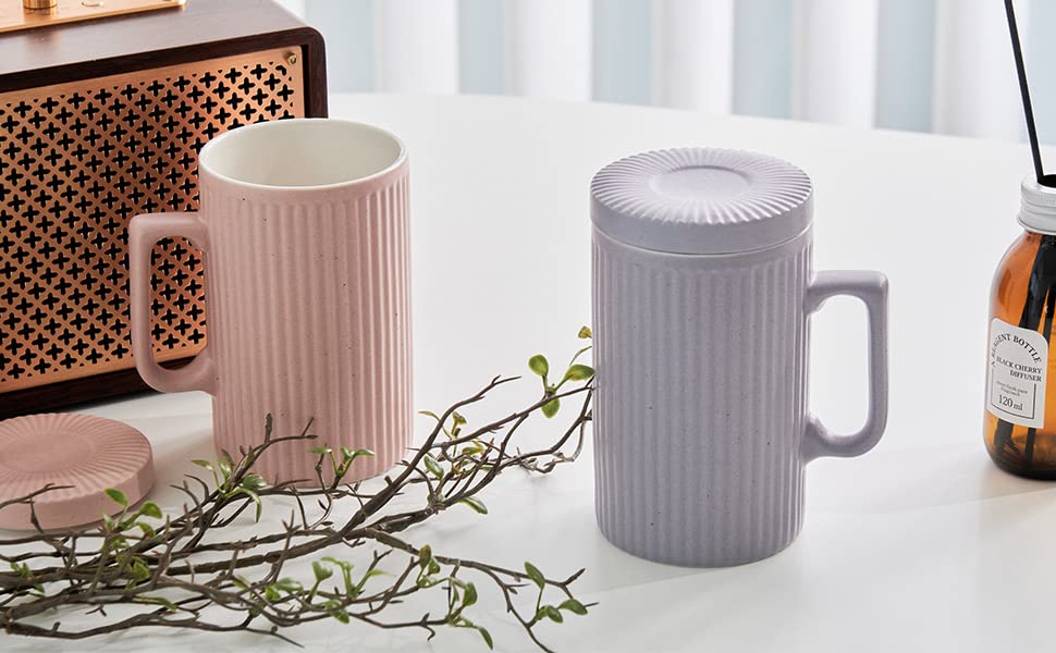 16oz Insulated Coffee Mug with Lid & Coaster - Purple Travel Tea Cup, Dishwasher & Microwave Safe - Perfect for Office, Commuting, and Outdoor Adventures