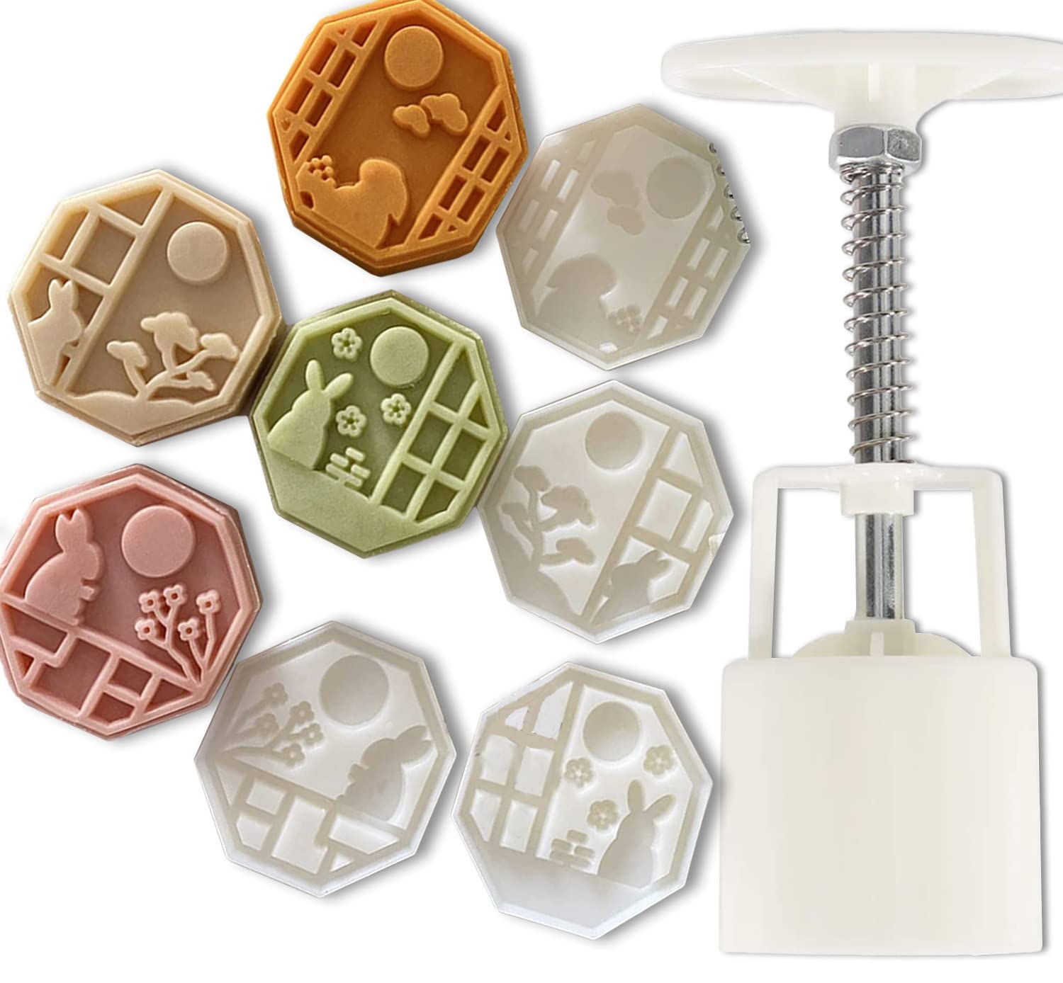 Premium Mooncake Press Molds Set - 4 Rabbit Stamps for DIY Mooncakes, Shortbread & Desserts | Traditional Chinese Mid-Autumn Festival Baking Tools for Home Cooking & Gift Making