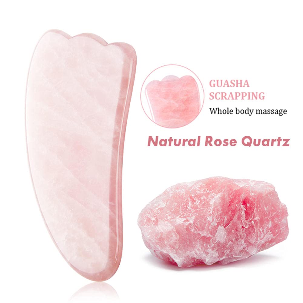 Rose Quartz & Amethyst Gua Sha Facial Massage Tool - Natural Stone Face Scraper for Anti-Wrinkle, Skin Tightening & Neck Care - Relaxing Beauty Routine for Glowing Skin at Home or Spa
