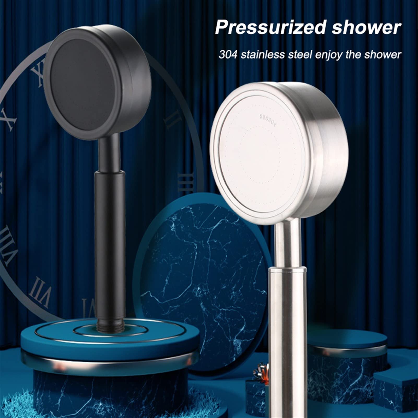 Stainless Steel Shower Head with Hose - High Pressure Water Sprayer for Bathroom, Showerhead Replacement with Adjustable Settings (Black/Silver) - Perfect for Spa-Like Experience at Home, RV & Camping Showers