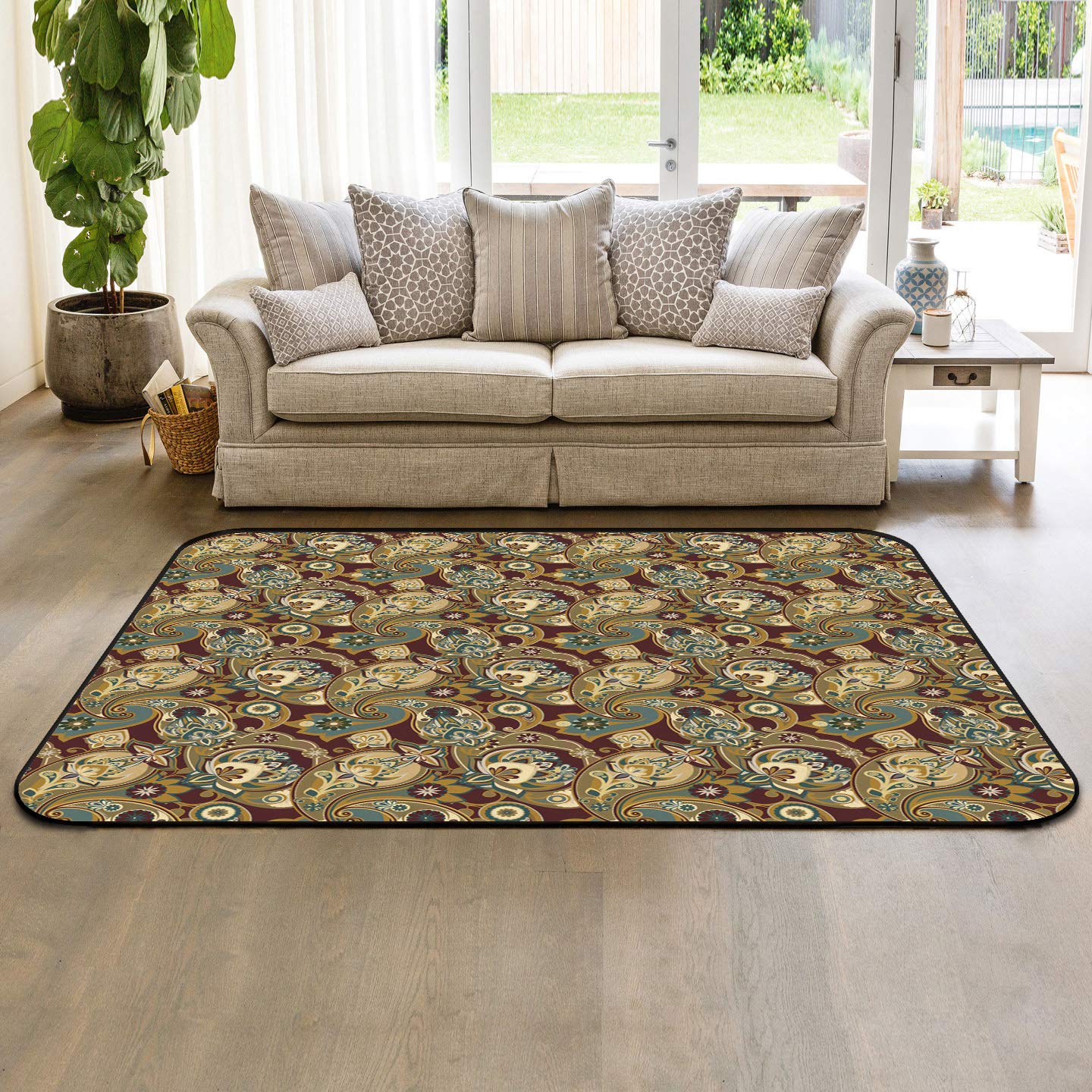 4' x 6' Modern Large Area Rugs - Soft Nursery Carpet for Kids Room, Traditional Indoor Outdoor Rug for Living Room Bedroom - Hippie Peace Sign Paisley Flower Design - Perfect for Playrooms, Dorms & Bohemian Home Decor