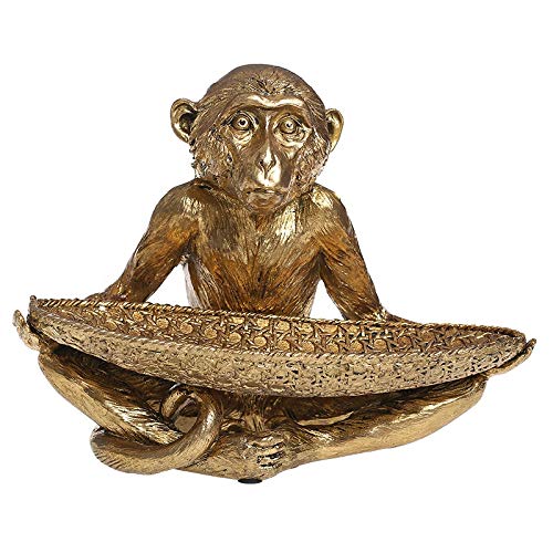 Elegant Gold-Finished Resin Monkey Statue with Woven Basket Tray - Home Decor Organizer for Potpourri, Fruits, Snacks, Keys & Jewelry | Perfect for Living Room, Bedroom & Office Decor