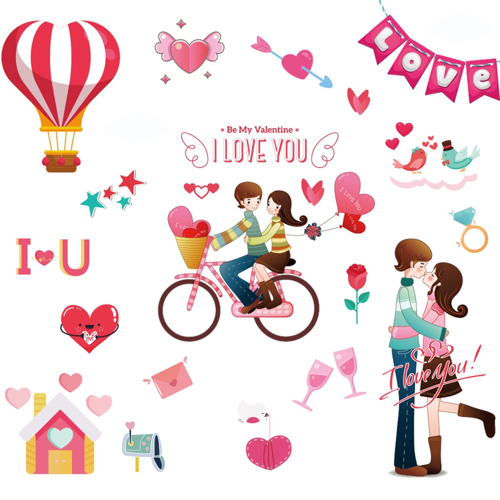 DFDGBD Sweet Window Static Cling Stickers - Valentine's Day Home Decor, No Residue Vinyl Decals for Teens (Size B) | Perfect for Bedroom, Dorm & Party Decorations