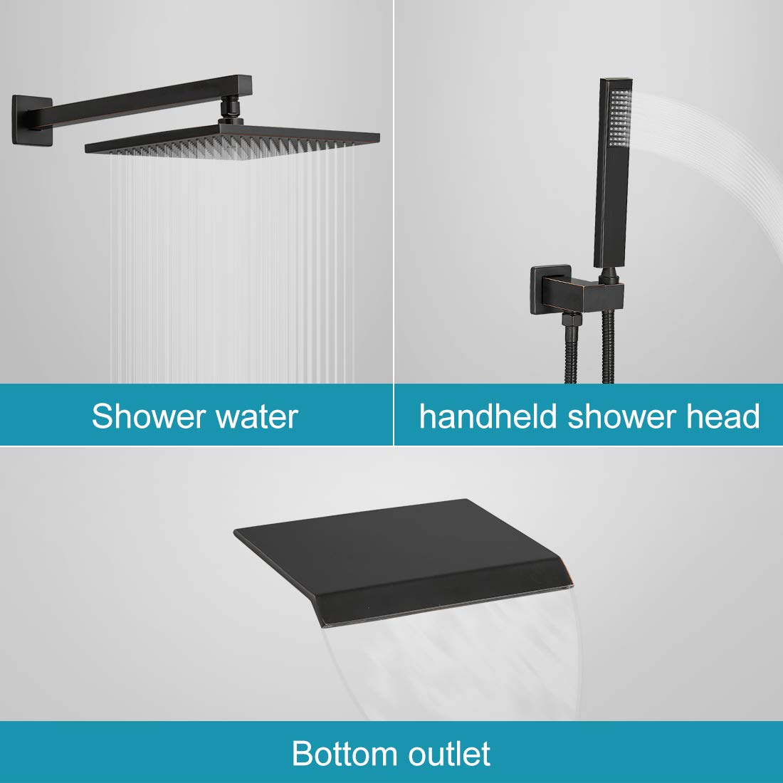 3-Function 10 Inch Oil Rubbed Bronze Rainfall Shower System with Handheld Sprayer & Tub Spout - Complete Bathroom Faucet Set with Rough-In Valve (Perfect for Luxurious Spa-Like Showers & Relaxing Baths)
