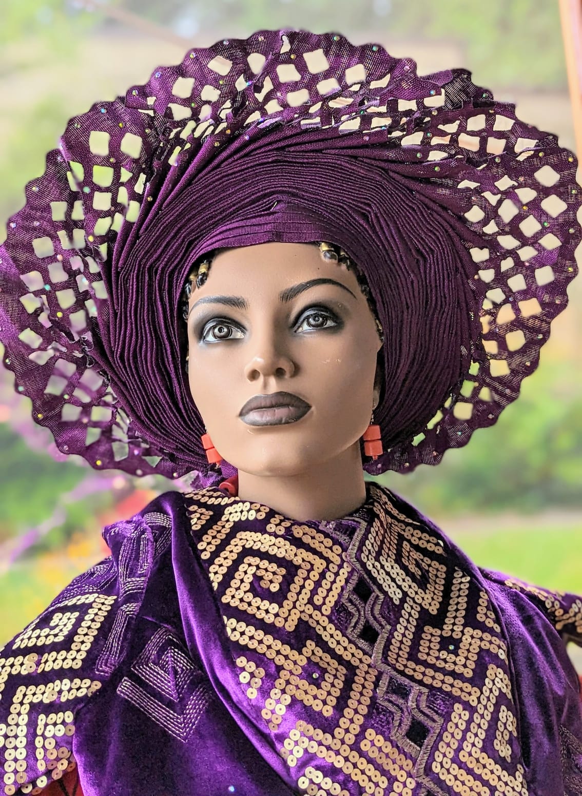 Alagi Purple African Head Wrap - Laser-Cut Pre-Tied Auto Gele for Women | Elegant Headscarf for Church, Weddings & Special Occasions