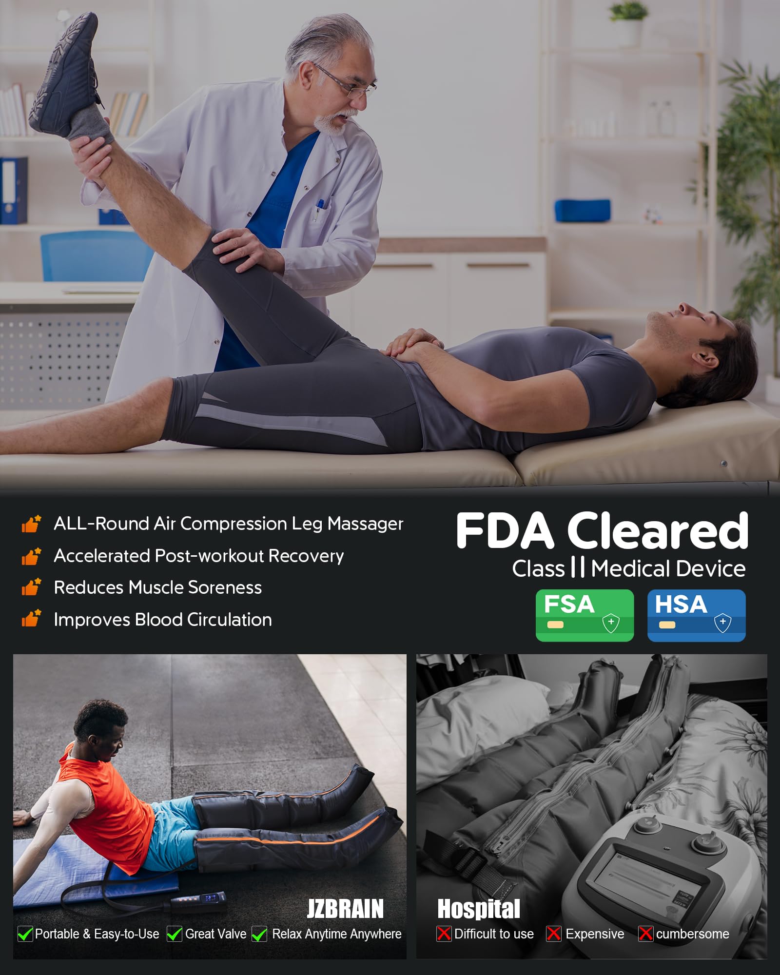 Professional Sequential Air Compression Recovery Boots for Athletes - FSA/HSA Eligible Full Leg Massage System with Adjustable Intensity - Ideal for Post-Workout Recovery & Muscle Relaxation - Perfect Gift for Men & Women - Use After Training, Marathon, Gym Workouts or Physical Therapy