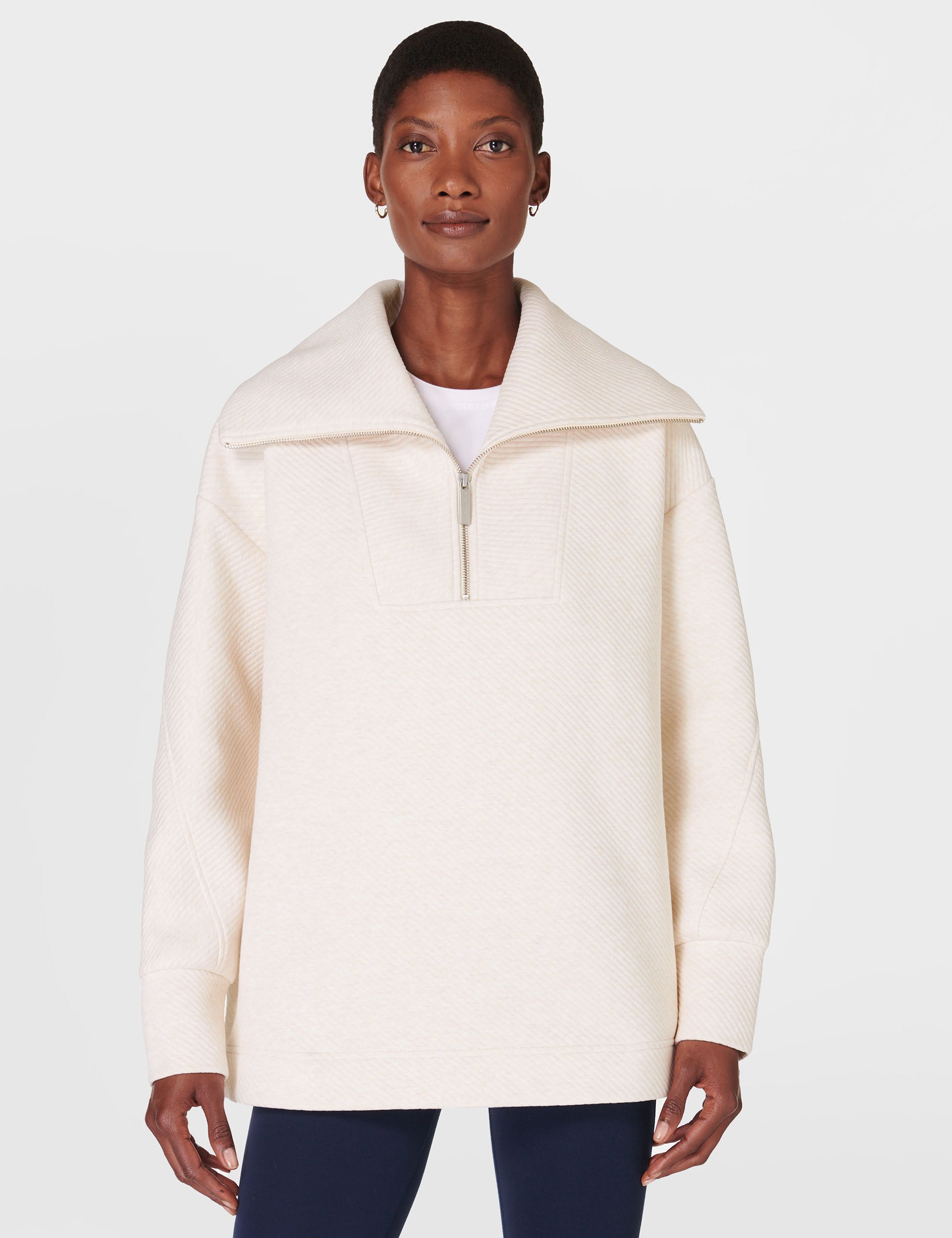 Radiant Half Zip Sweatshirt for Women - Soft Oatmeal Marl Pullover Fleece Hoodie | Perfect for Casual Wear, Gym, Outdoor Activities & Lounge