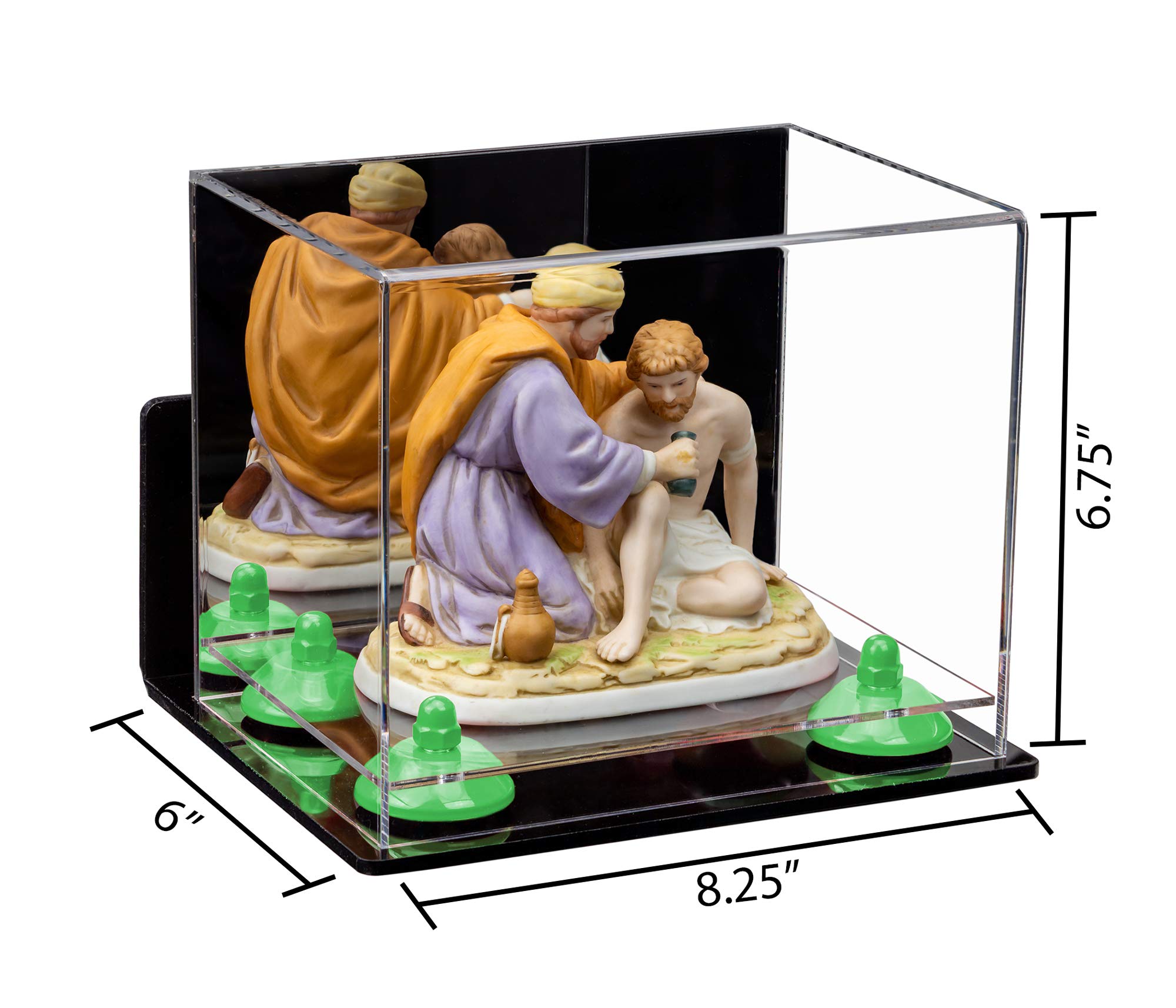 Clear Acrylic Display Case with Mirror & Green Risers - 8.25