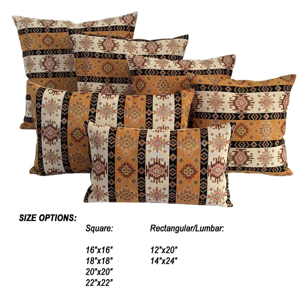 Mustard Yellow & Cream 16x16 Inch Kilim Pattern Throw Pillow Covers - Bohemian Decorative Pillow Cases for Couch, Sofa, Window Seat & Outdoor Use | Boho Chic Living Room & Patio Decor