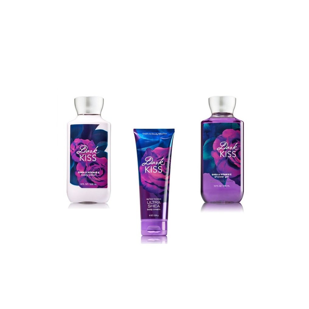 Bath & Body Works Dark Kiss Body Lotion, Cream & Shower Gel Trio Set - Moisturizing Gift Set for Women, Perfect for Daily Skincare & Relaxing Bath Time