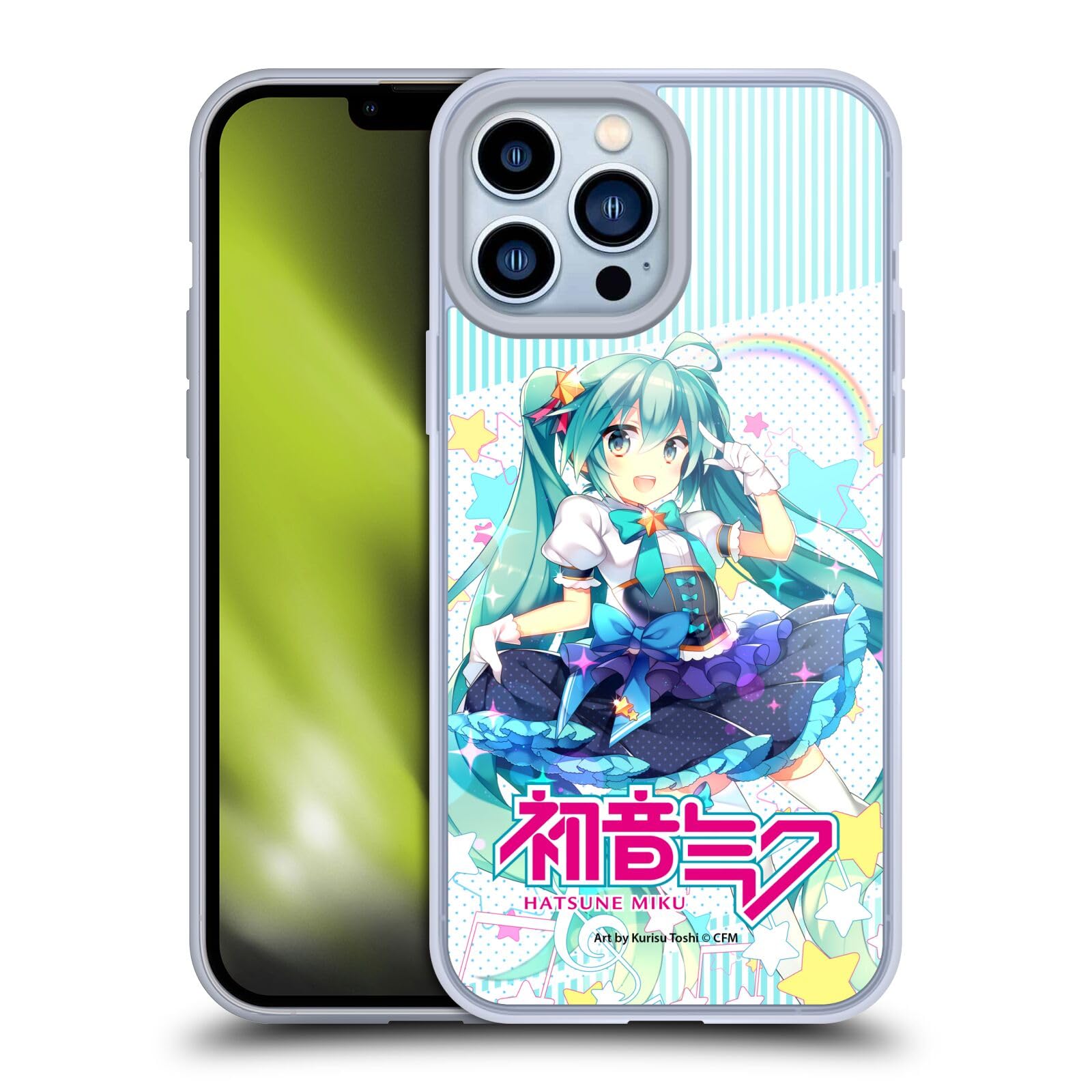 Officially Licensed Hatsune Miku Stars & Rainbow Soft Gel Phone Case for iPhone 13 Pro Max - Cute Anime Protective Cover for School, Work & Everyday Use