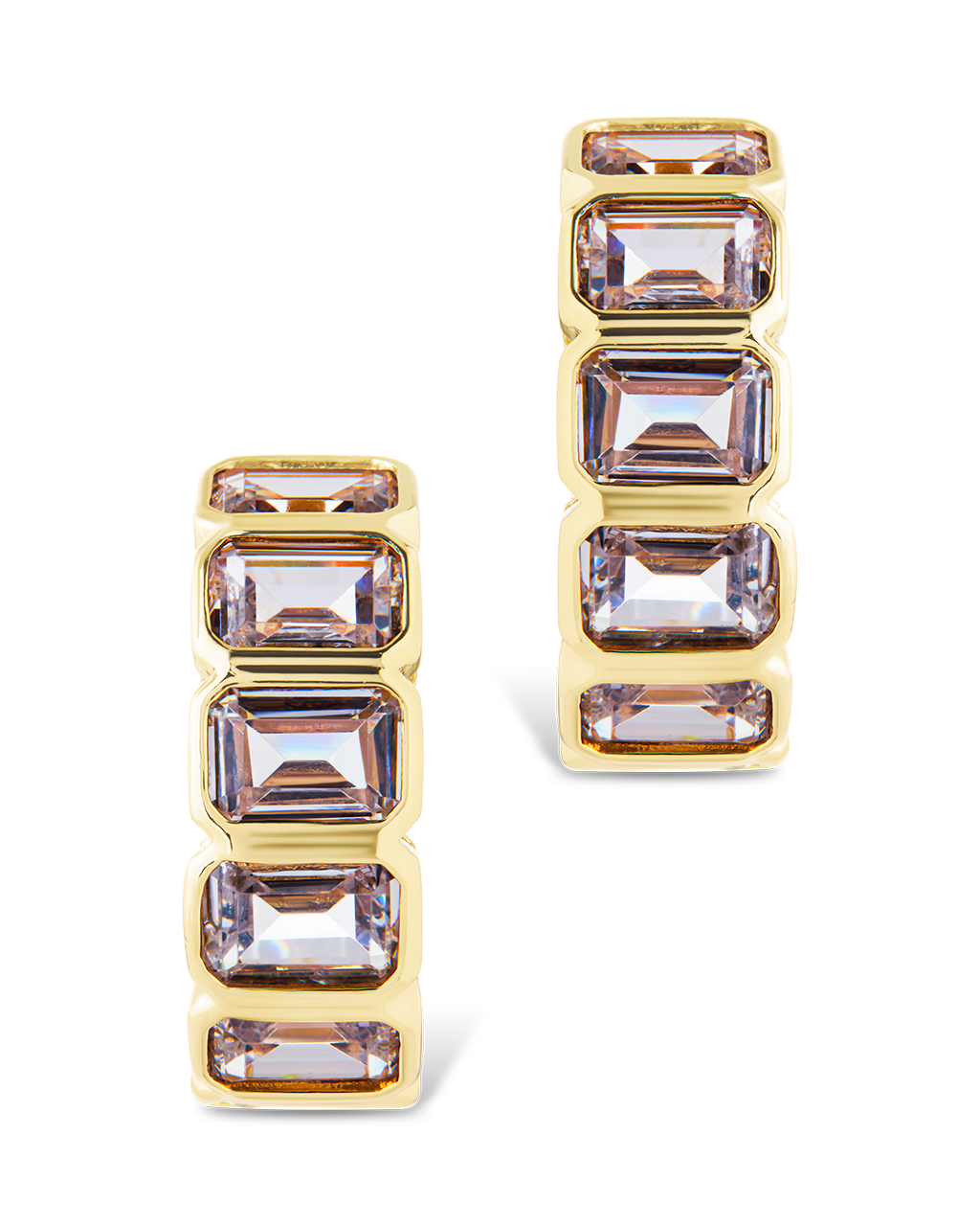 Nyssa Bezel CZ Station Hoop Earrings for Women - Cubic Zirconia Gold Plated Dangle Earrings - Elegant Jewelry Gift for Birthday, Anniversary & Special Occasions