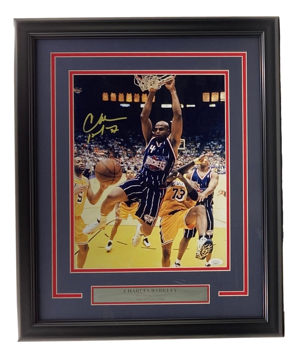 Charles Barkley Autographed 11x14 Framed Houston Rockets Photo with JSA COA AG80334 - Perfect for Sports Memorabilia Collectors and Man Cave Decor