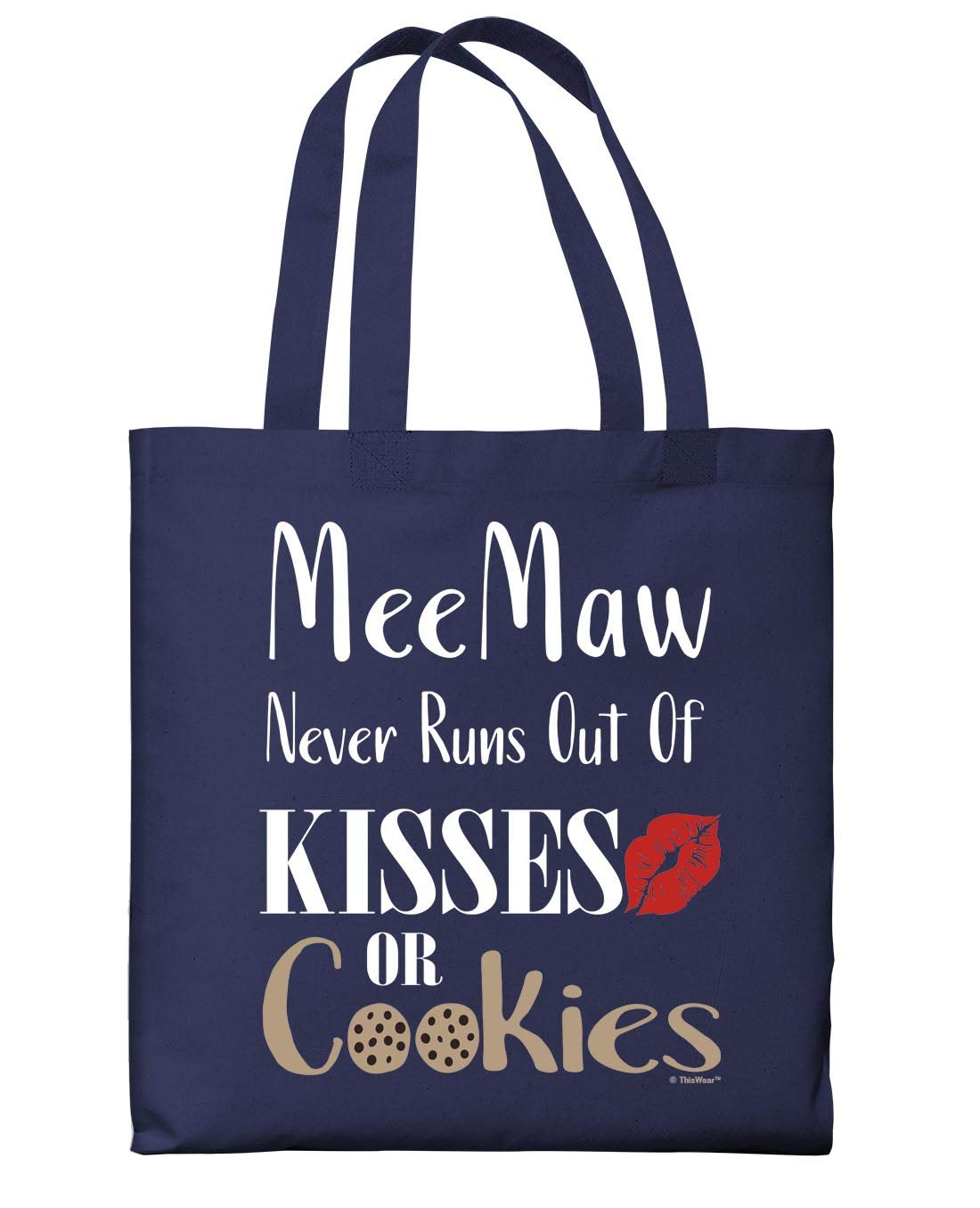 Stylish MeeMaw Never Runs Out Of Kisses And Cookies Canvas Tote Bag - Perfect for Grocery Shopping, Beach Trips & Everyday Use