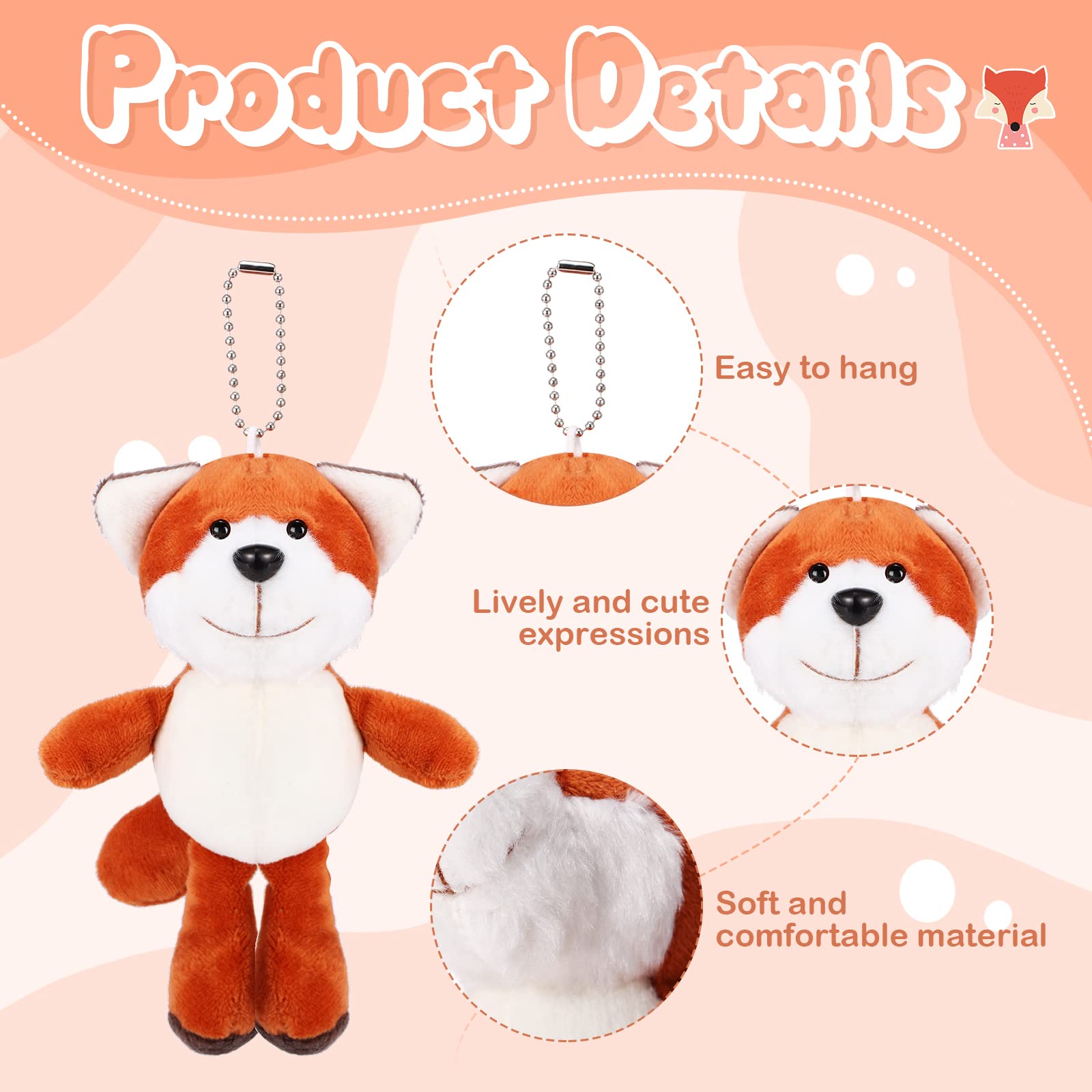 12 Pack Mini Plush Animal Toys - 4 Inch Cute Stuffed Turtle, Puppy, Dog, Pig Keychain Pendants for Birthday Party Favors, DIY Home Decor & Handbag Charms (Fox Style) | Perfect for Kids Gifts, Party Giveaways & Room Decoration