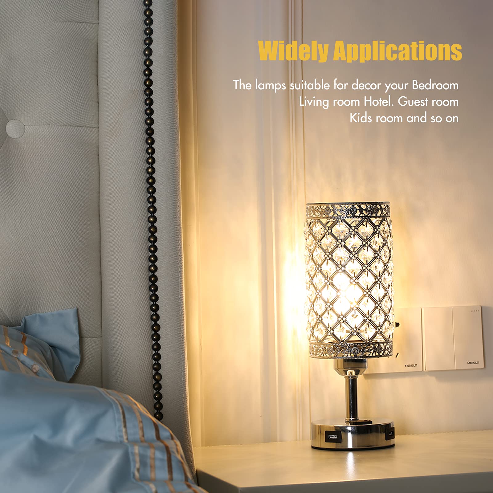 Touch Control Crystal Table Lamp Set of 2 - Modern USB Bedside Lamps with 3-Way Dimmable Lighting & 2 Charging Ports, K9 Glass Desk Lamp for Bedroom, Living Room, Office (Bulbs Included) | Perfect for Night Reading, Home Decor & Gift Giving