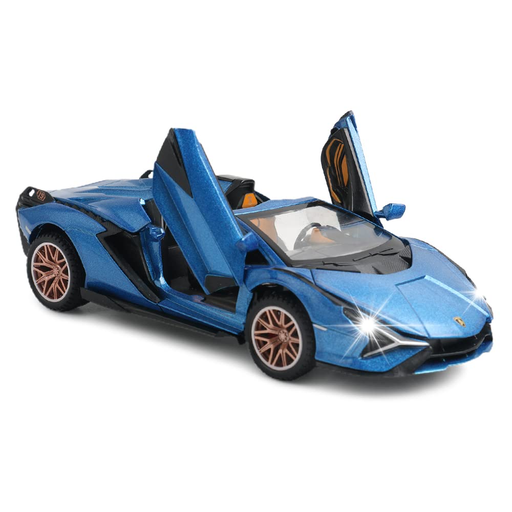 1:32 Scale Lamborghini Sian FKP37 Diecast Metal Pull Back Toy Car with Light & Sound, Opening Doors - Collectible Model Vehicle for Kids & Toddlers (Boys & Girls) - Perfect for Birthday Gifts, Playtime & Car Collection Displays