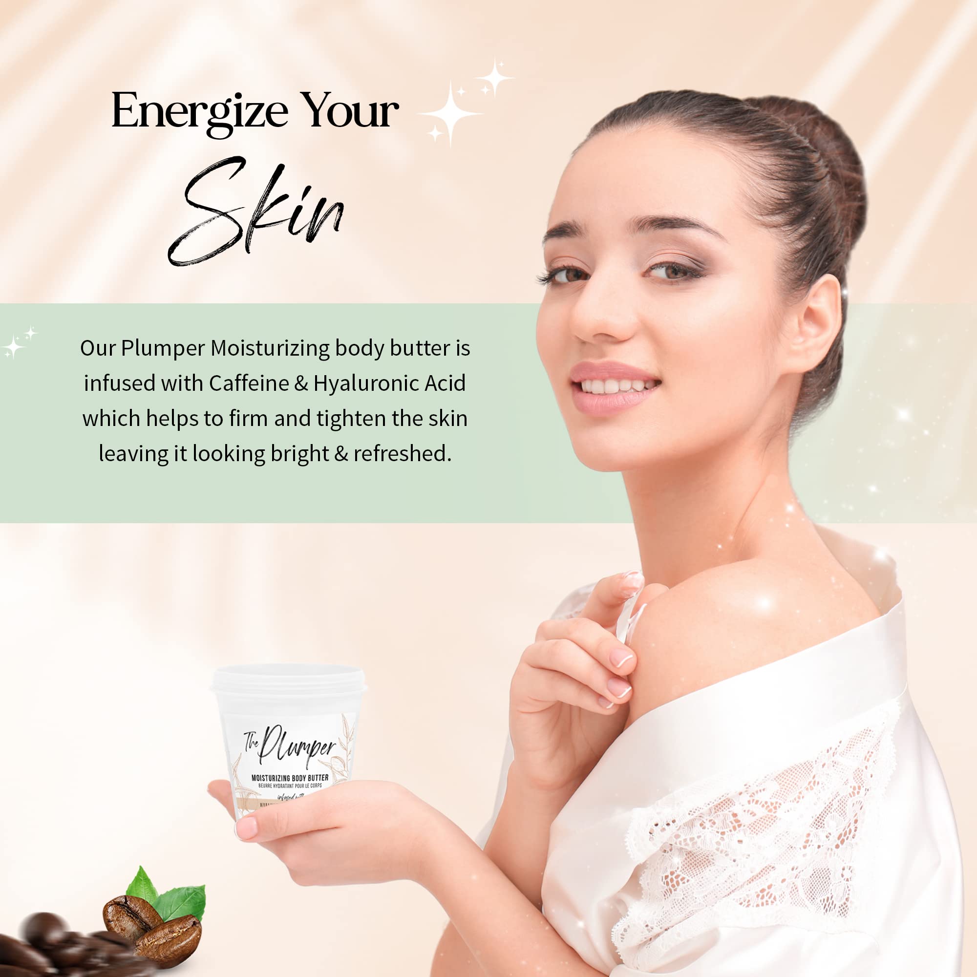 **Plumper Moisturizing Body Butter & Lotion for Dry Skin - Shea Butter, Cocoa Butter, Hyaluronic Acid & Caffeine - Firm & Smooth Skin Care - Perfect for Daily Hydration & Post-Shower Use**