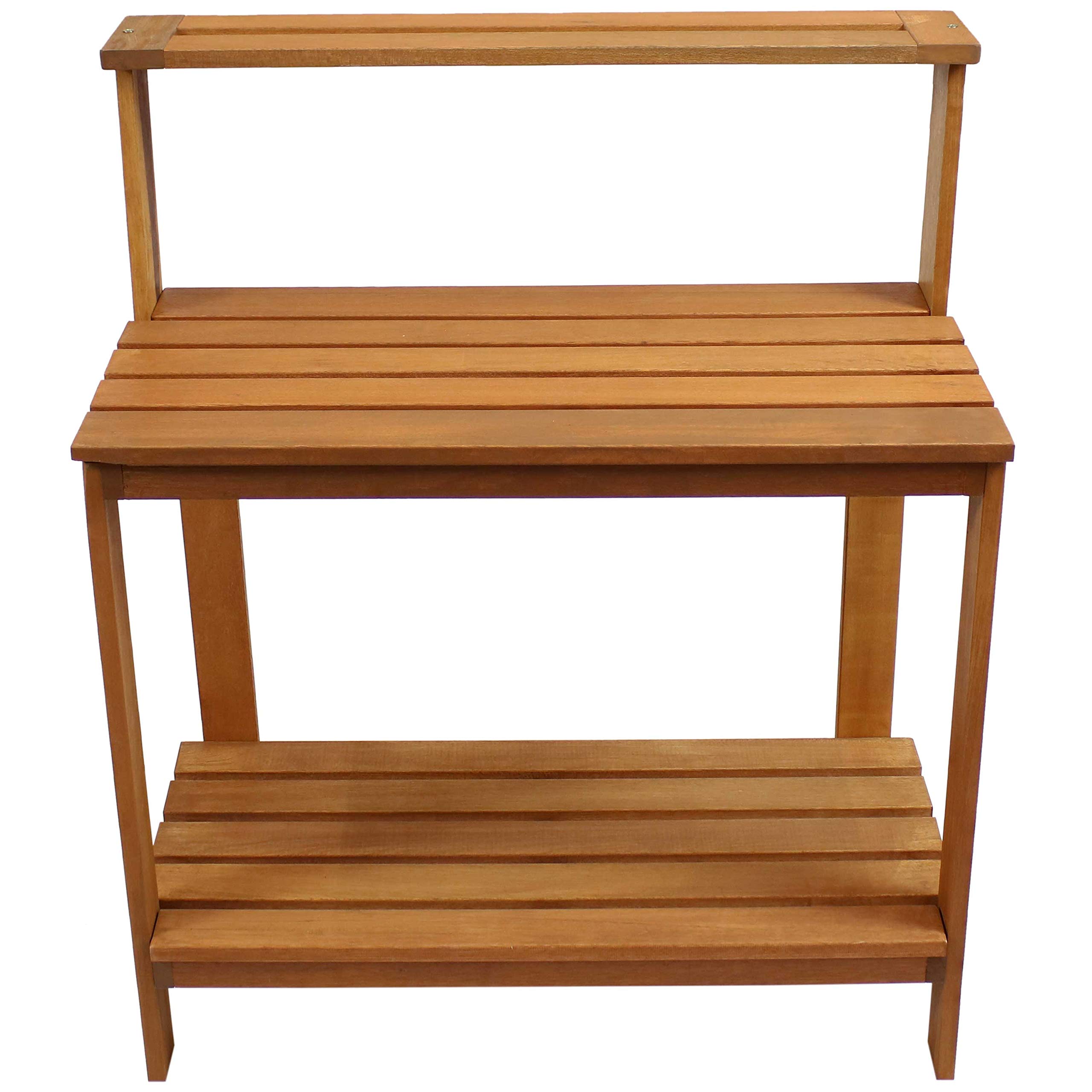 Sunnydaze 42-Inch Meranti Wood Outdoor Potting Bench with Storage Shelf - Durable Teak Oil Finish for Gardening & Plant Care - Perfect for Patio, Greenhouse & Backyard Use