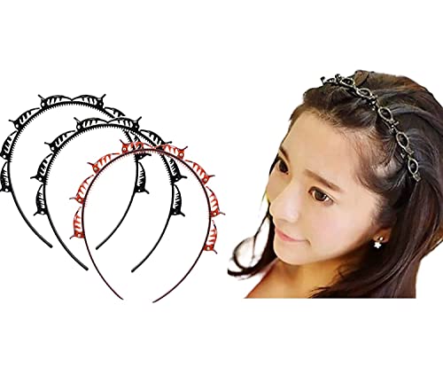 Skvilla Twister Plait Headbands & Hair Clips for Women & Girls - Alligator Clips for Thin or Thick Hair - Double Bangs Hairstyle Hairpin Set of 3 - Perfect for School, Parties & Everyday Styling