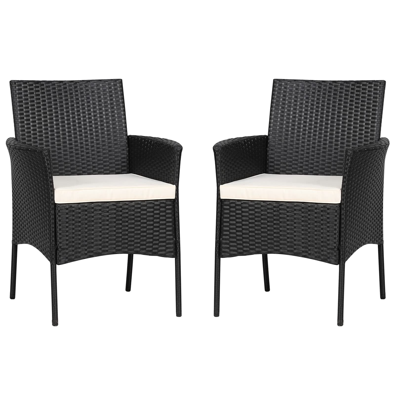 2PCS Rattan Patio Chair Set with Cushions & Armrests - Lightweight Outdoor Deck Chairs for Backyard, Balcony, Poolside, Garden - Easy Assembly & Weather-Resistant - Perfect for Relaxing, Sunbathing or Entertaining Guests