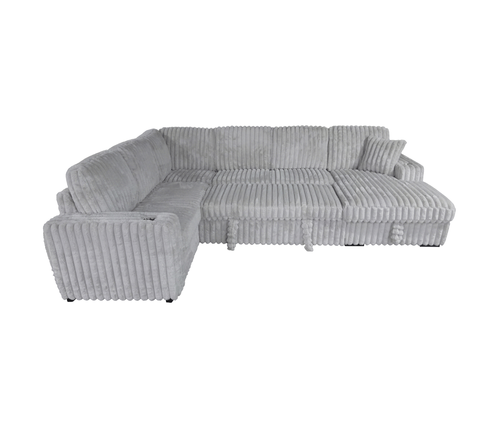 Zelia Plush Grey Minky Corduroy Large Sectional Sofa Bed with Storage Chaise & Cup Holders - Convertible Sleeper Sofa for Small Spaces, Living Room & Guest Room Comfort
