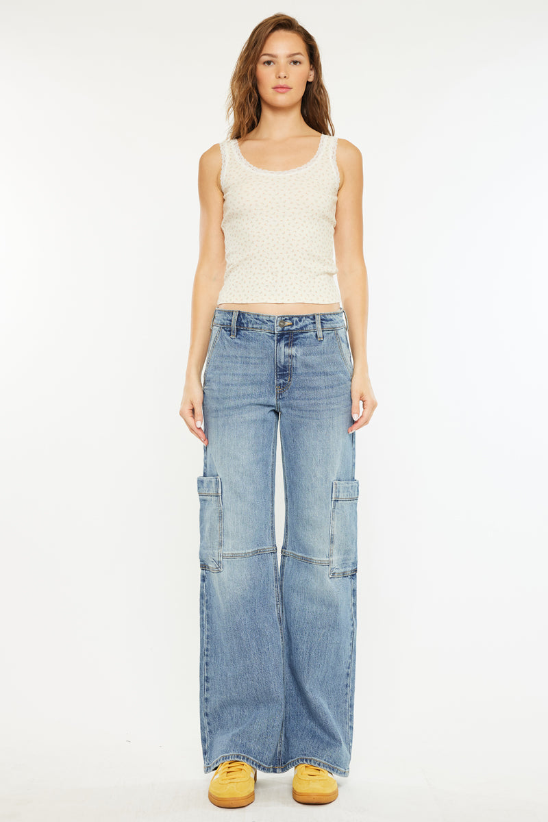 Priority Low Rise X Cargo Leg Jeans for Women - Stylish Utility Pants with Multiple Pockets | Perfect for Casual Wear, Outdoor Adventures & Street Fashion