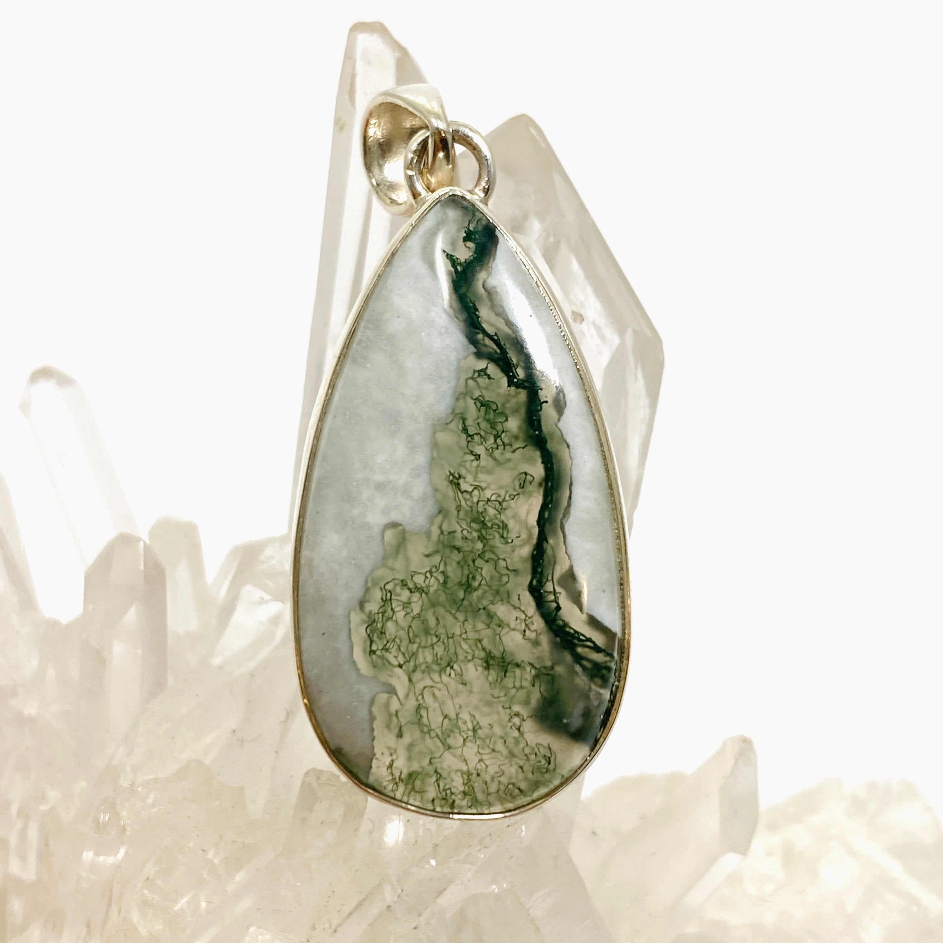 Natural Moss Agate Teardrop Cabochon Pendant - KPGJ4711 for Jewelry Making, Wire Wrapping & DIY Crafts | Perfect for Necklaces, Earrings & Boho Style Accessories