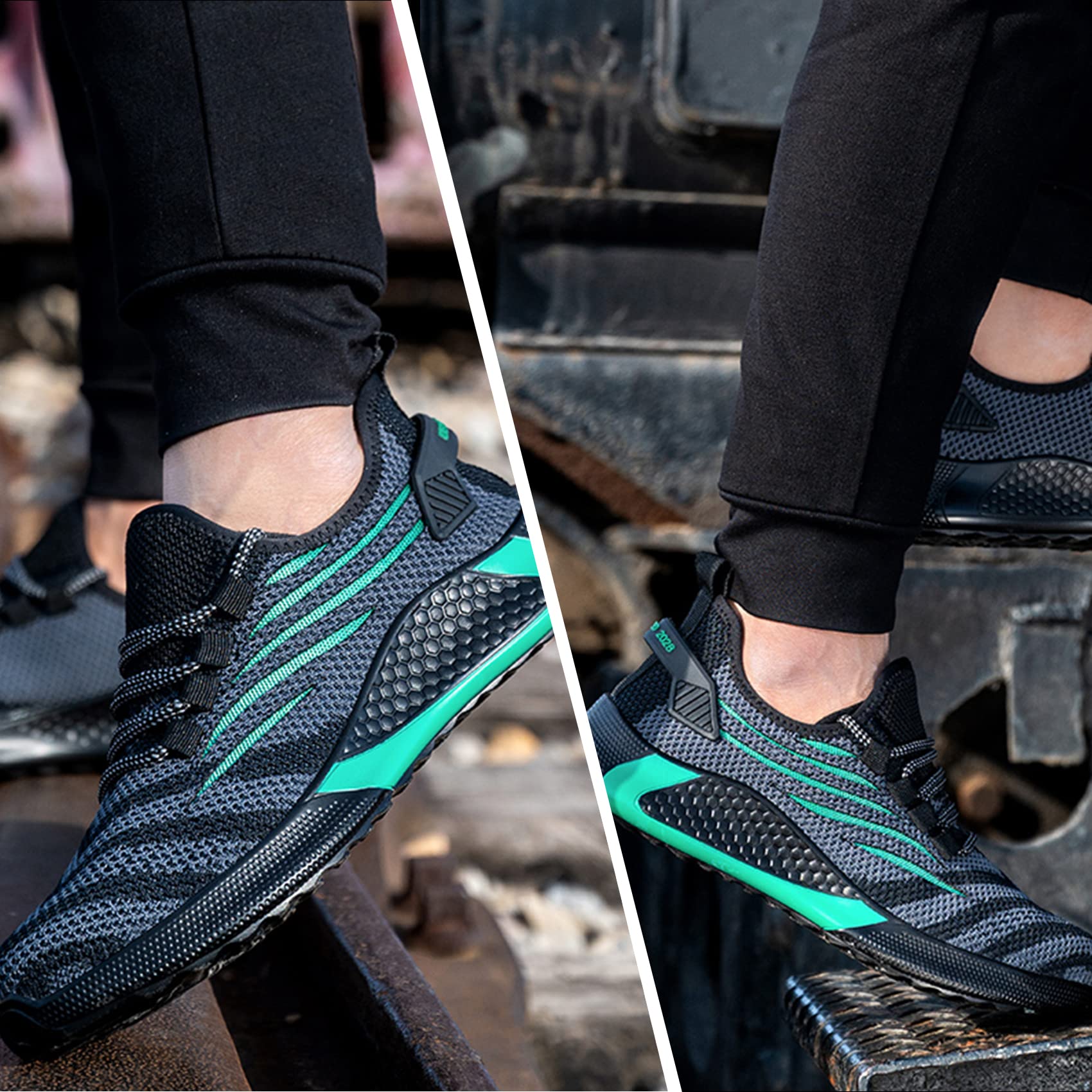 Kezhiho Men's Steel Toe Work Shoes - Lightweight, Slip & Puncture Resistant Safety Sneakers - Breathable Construction for Industrial & Construction Work | Perfect for Warehouse, Factory & Outdoor Labor Jobs