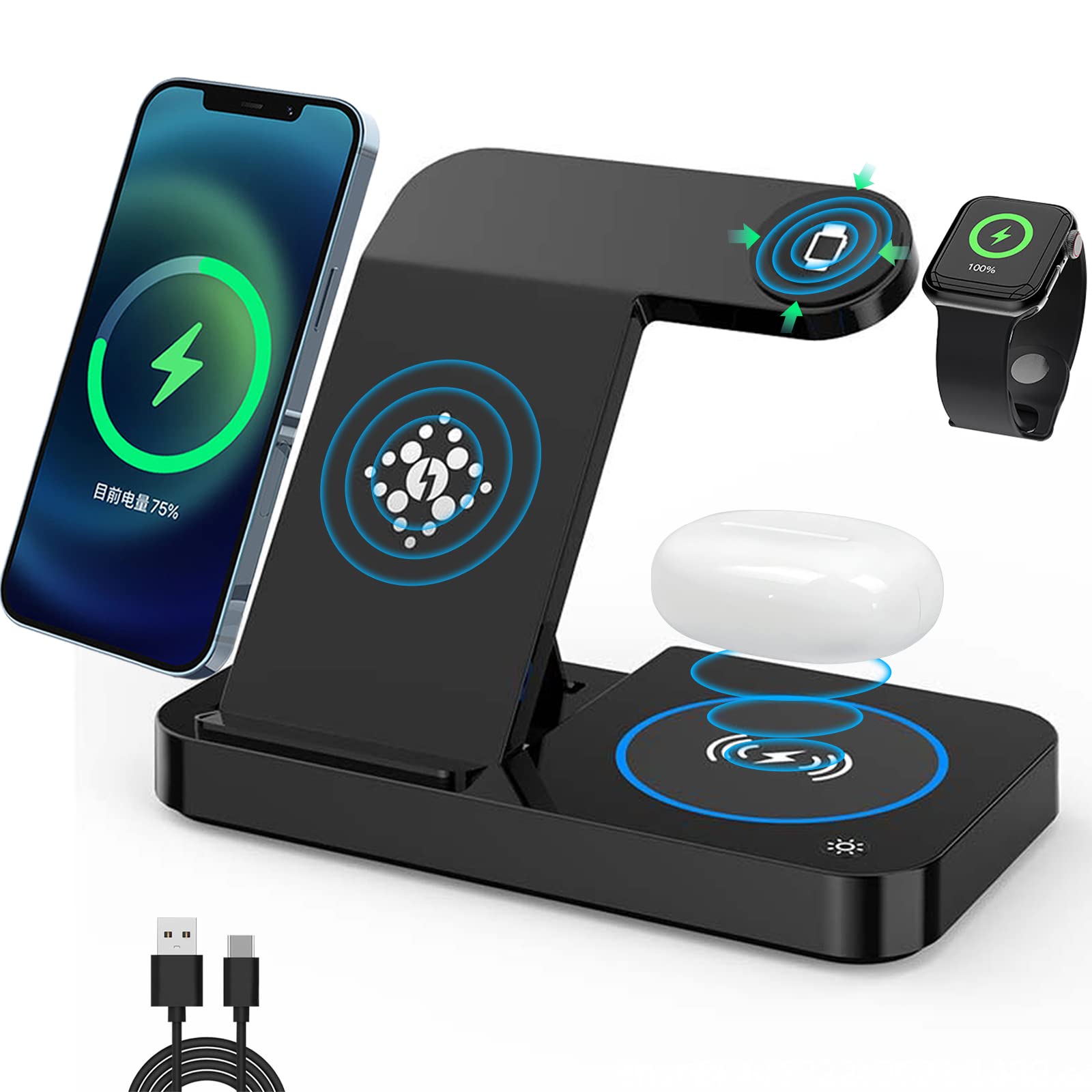 15W Fast Wireless Charging Station for iPhone & Apple Watch - Multi-Device Charger for Phone, Watch & Headphones | Perfect for Home, Office & Travel